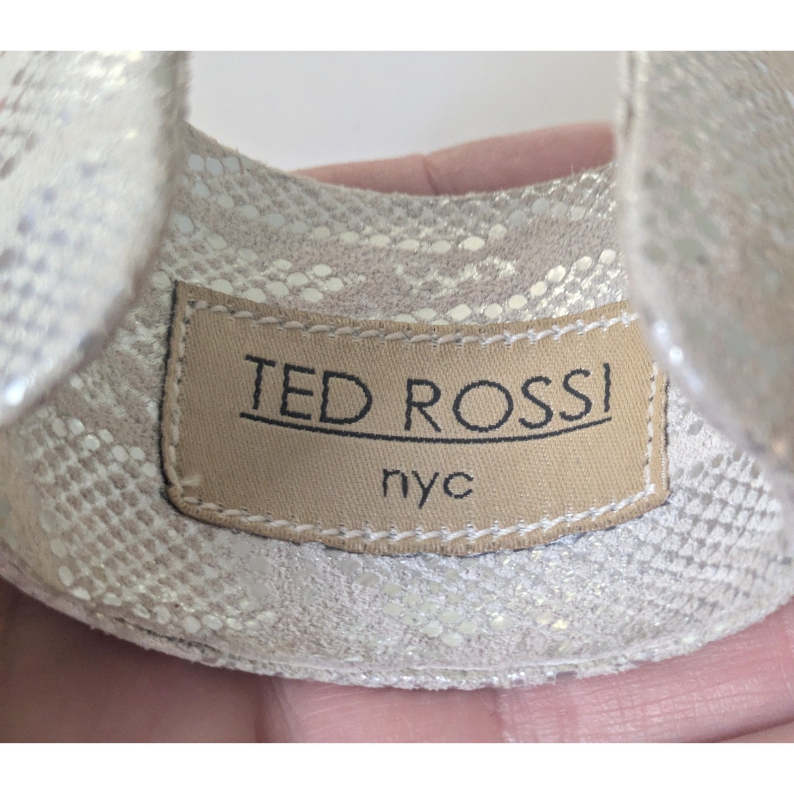 TED ROSSI NYC White & Silver Embossed Python Snake Skin Wide Cuff Bracelet