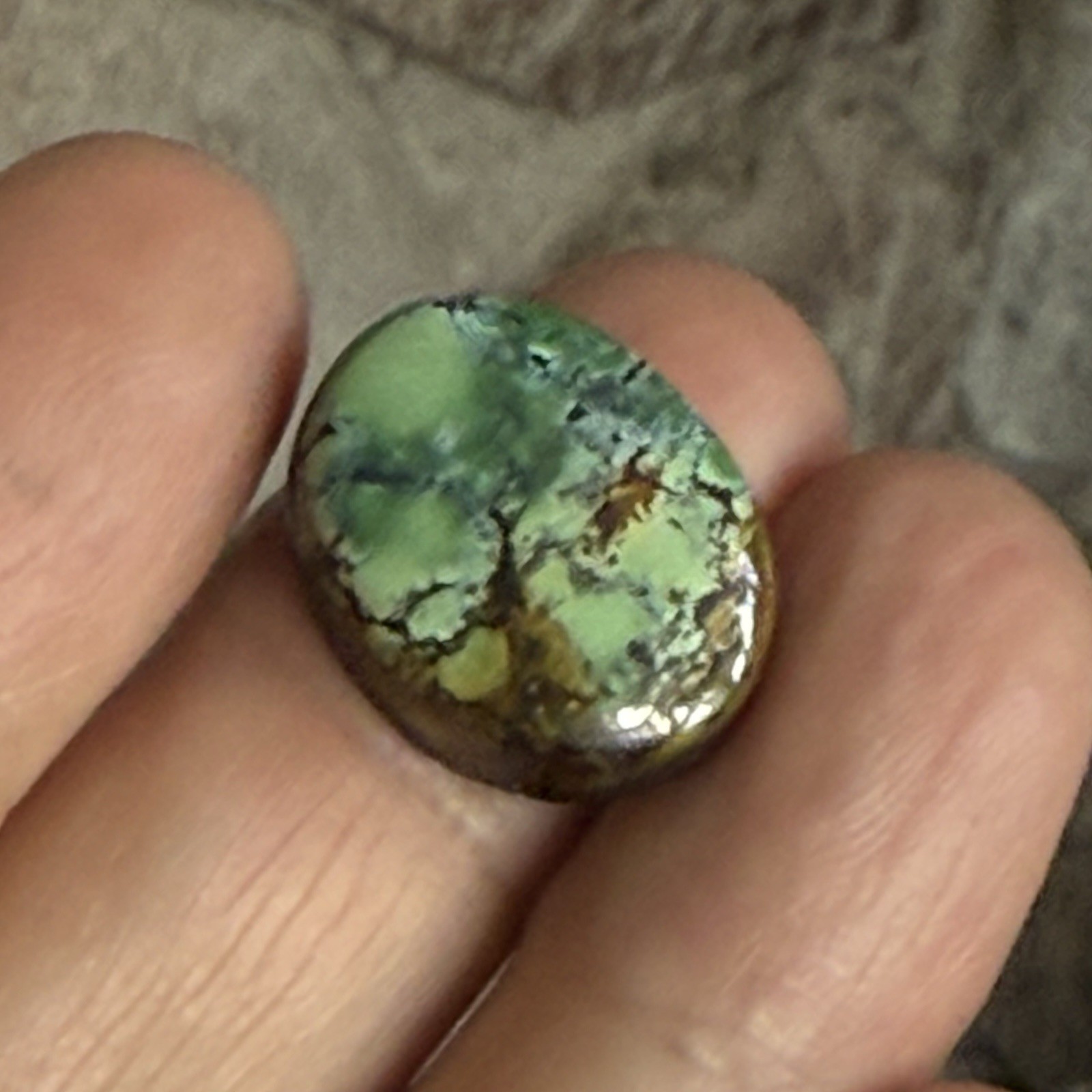 14.10ct 18.7c14.7×6.5mm Green Qingu Mine Turquoise Oval Cabochon Backed Stone