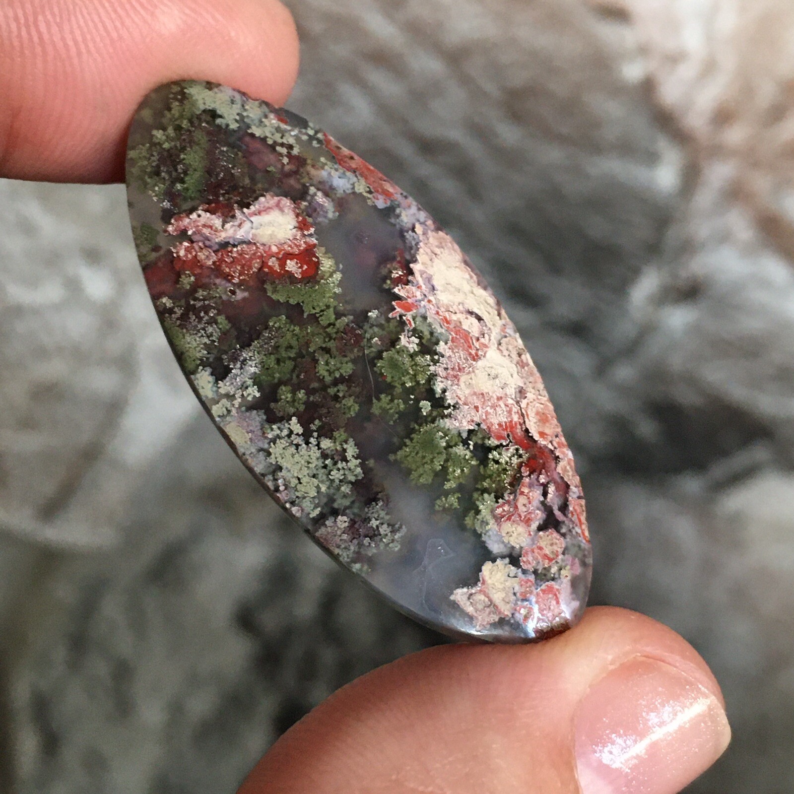 42.8×19.6x6mm Fine Garden Moss Agate Oval Cabochon Loose Picture Stone