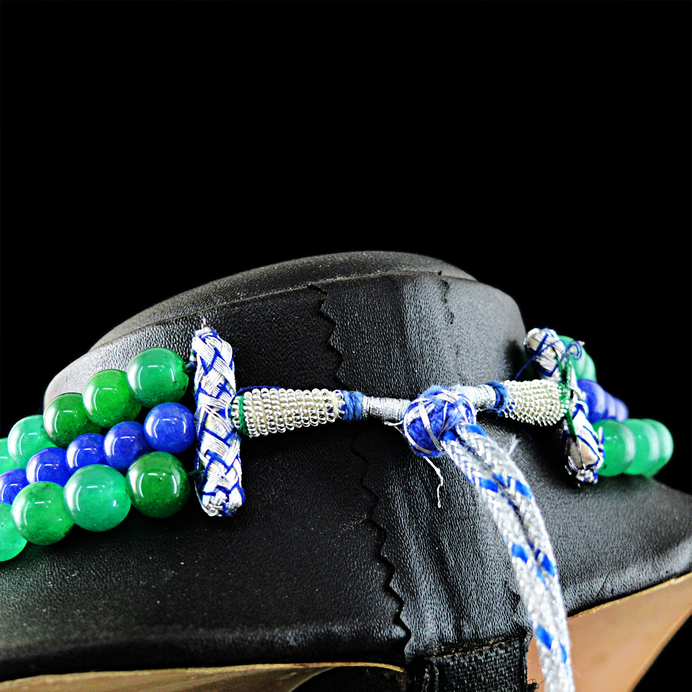 805.00 Cts Earth Mined Sapphire & Emerald 3 Strand Round Shape Beads Necklace