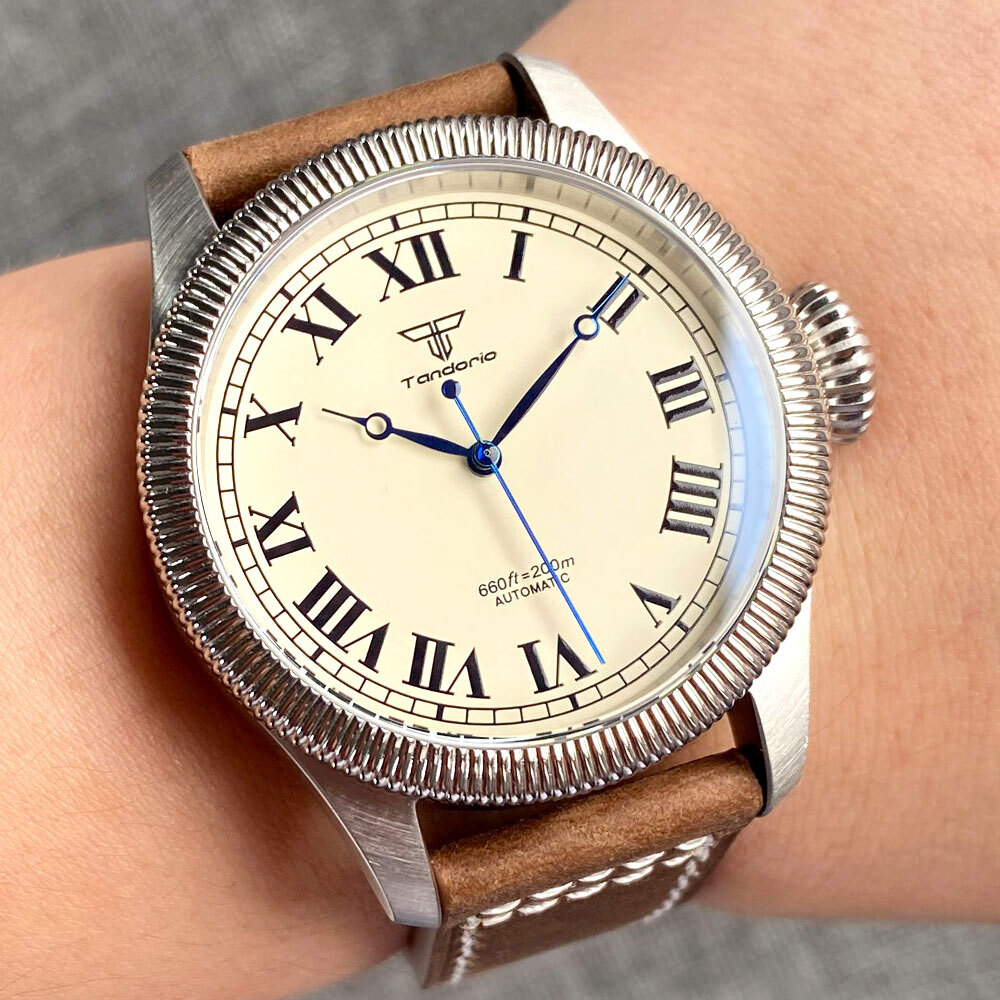 Tandorio 39mm Coin Bezel Pilot Black/Beige 20ATM Diver NH35 Automatic Men Watch