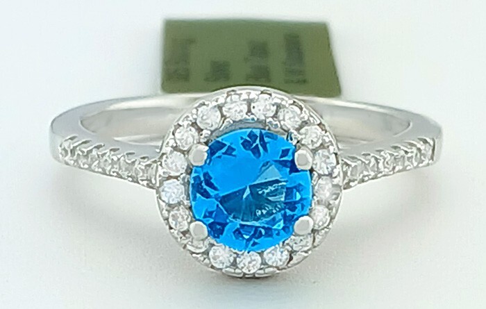 LAB CREATED 1.08 Cts BLUE TOPAZ & WHITE SAPPHIRE RING 925 STERLING SILVER
