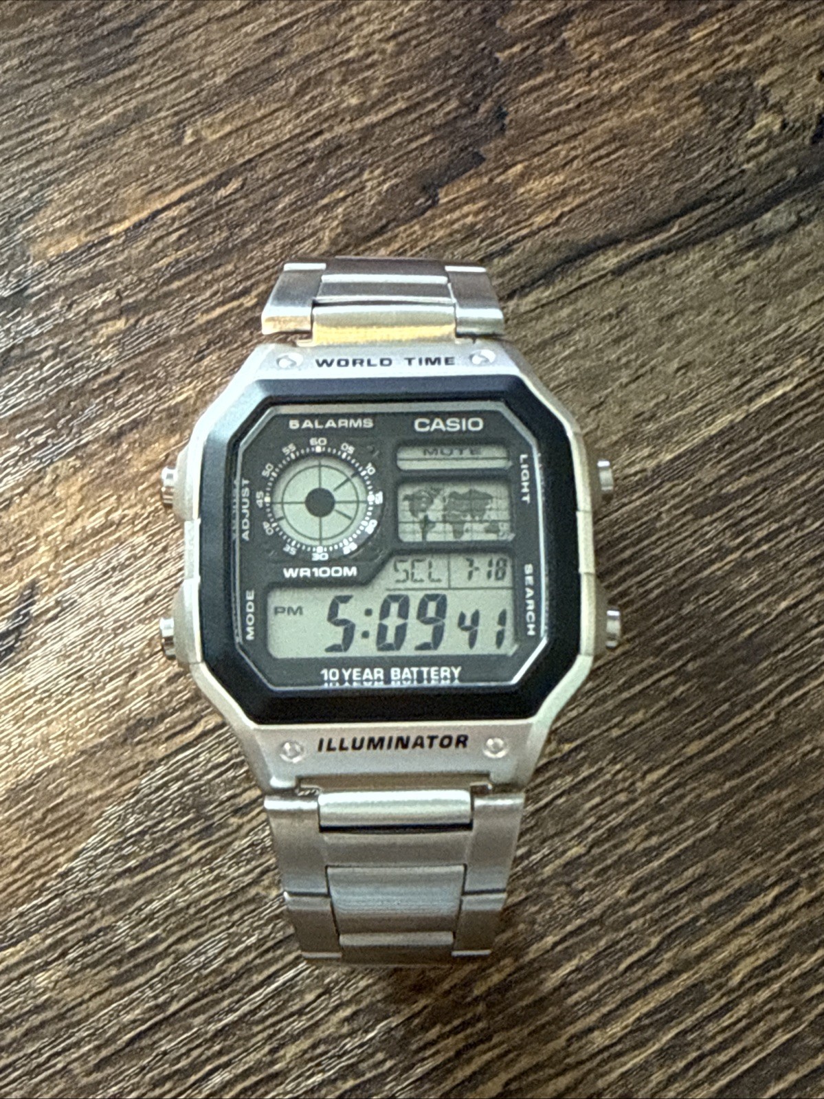 Casio Watch AE-1200WH Royale World Time Illuminator Silver w/ Original Bracelet