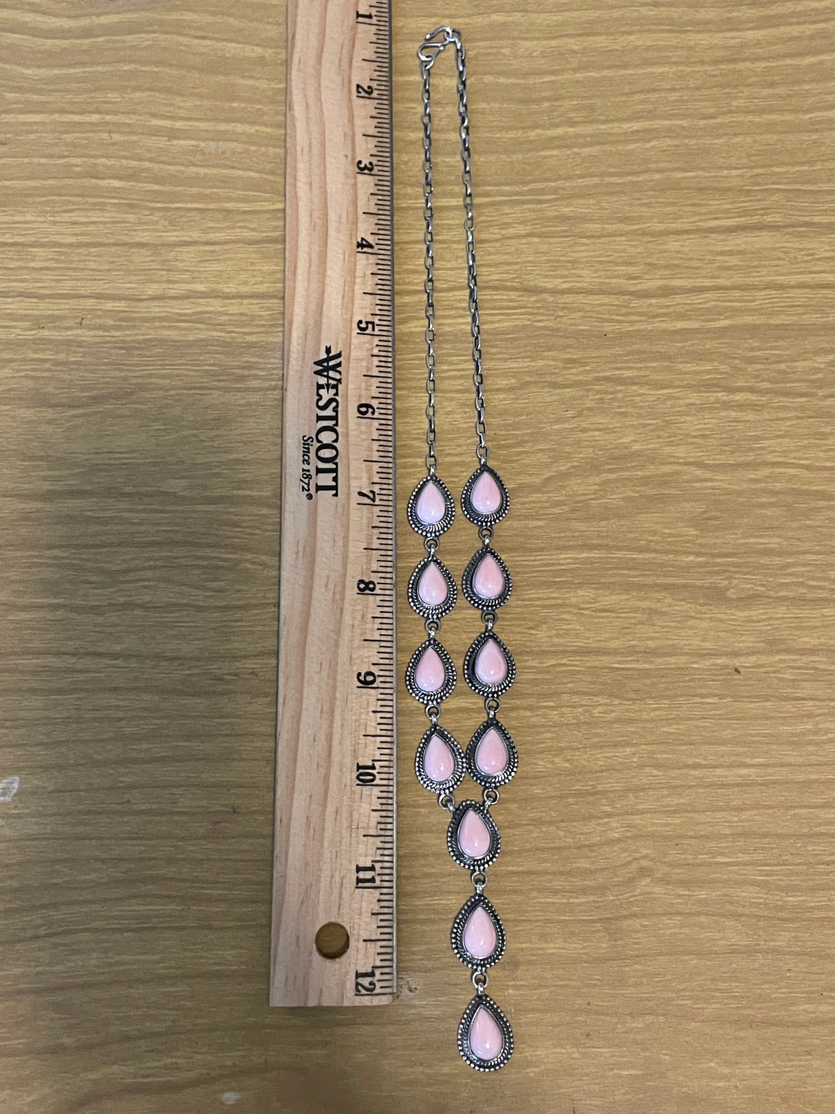 Pink Conch Lariat Necklace | Teardrop Station Drop | 925 Silver E559