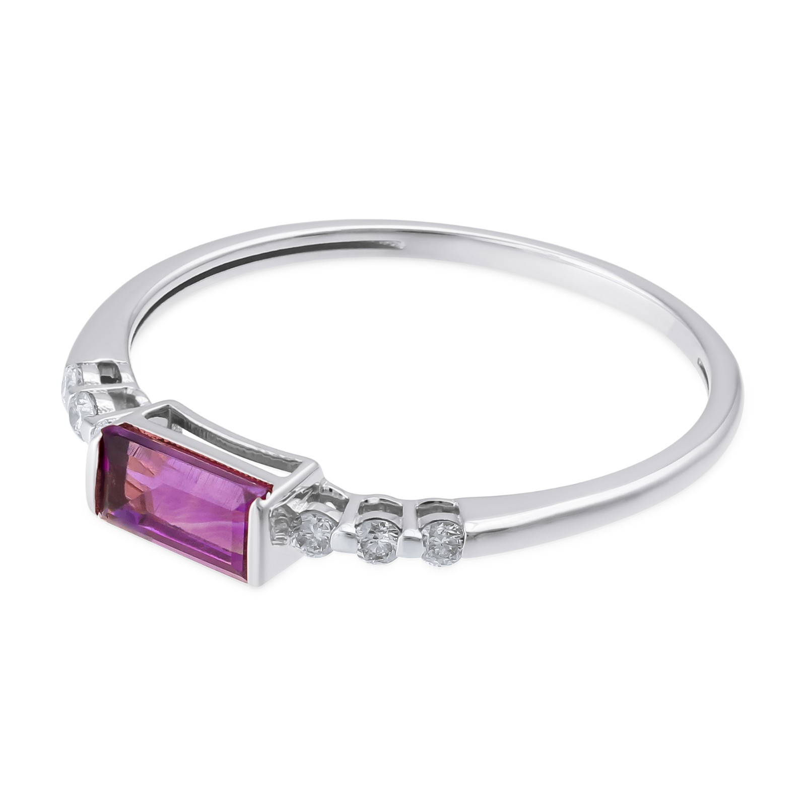0.35 Tcw Emerald Cut Amethyst Diamond East West Bezel Ring 9K Yellow Gold Gift