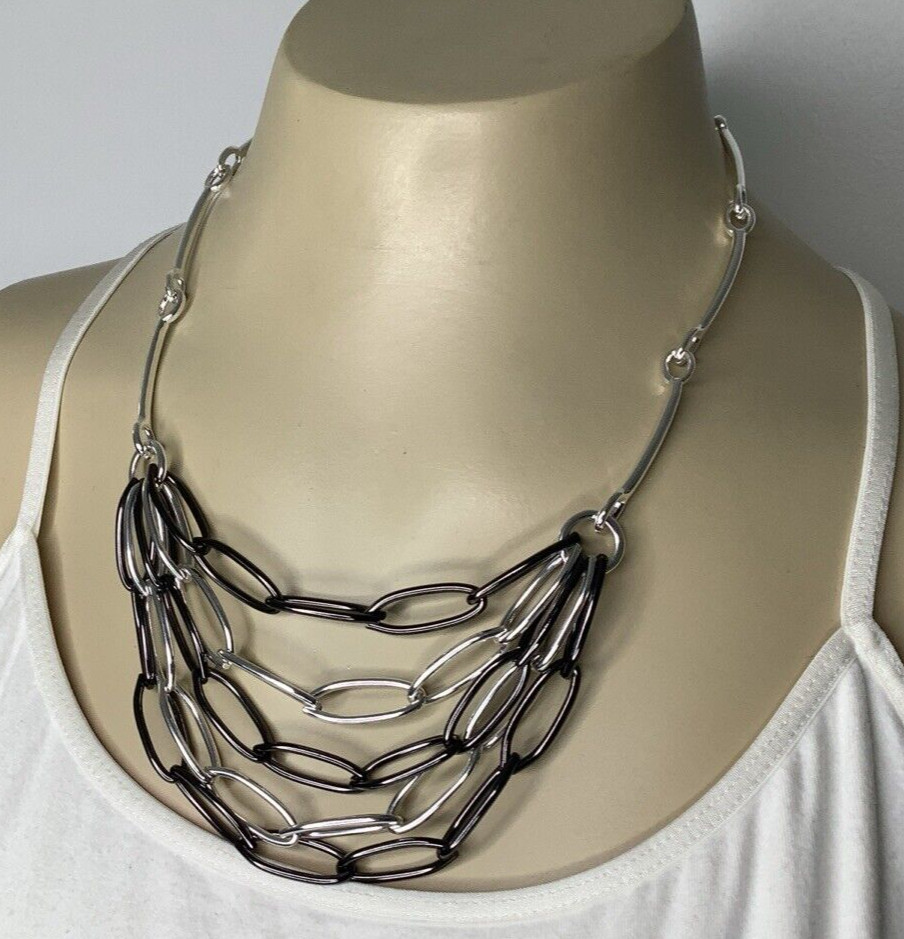 Premier Designs SIMPLICITY Oval Link Layered Silver Tone Necklace 931