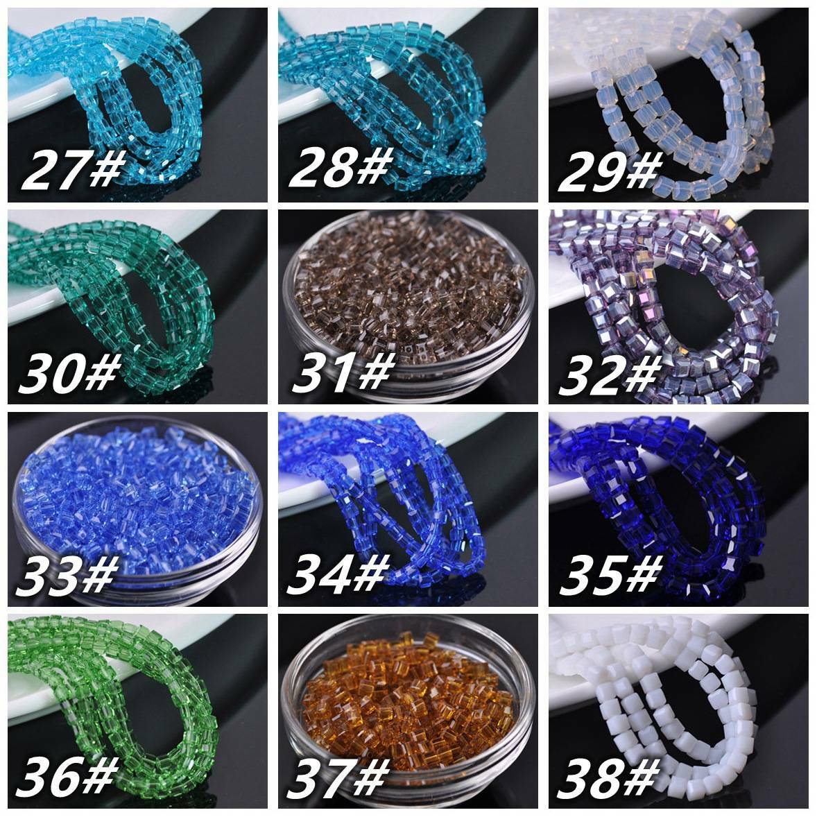 100pcs 4mm Small Cube Square Faceted Crystal Glass Loose Crafts Spacer Beads lot
