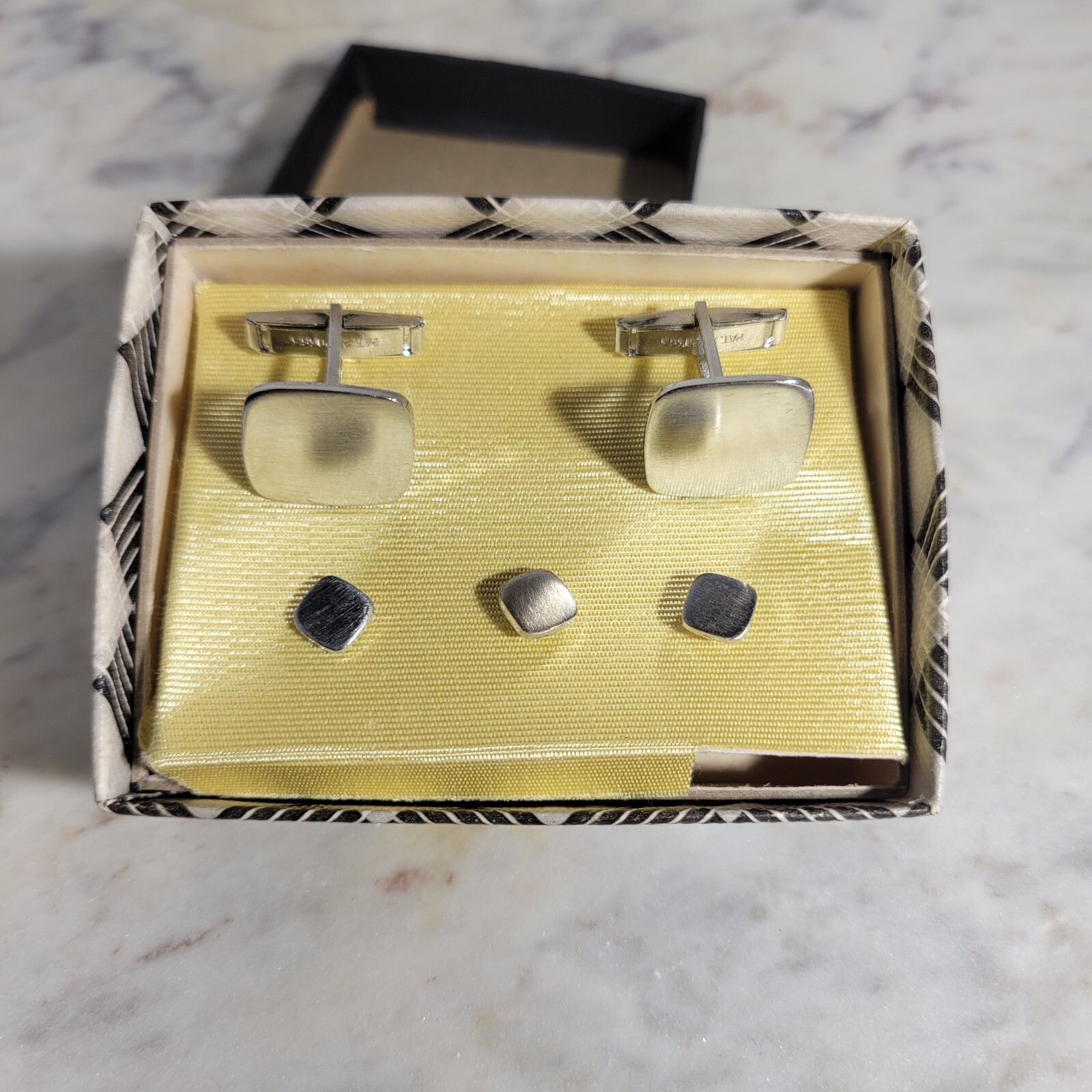 Vintage Silvertone Shiny Brush Matte Square Minimalist Cufflinks And Buttons