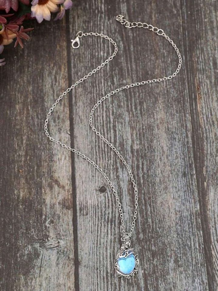 Silver-Plated Zinc Necklace Water Drop Pendant With Blue CZ