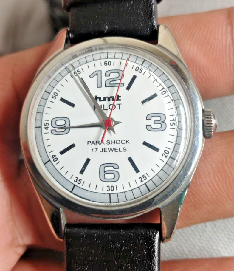 Used HMT Men’s Manual Watch Stealth Black Wrist Watch Azure HMT Pilot Hand Wind
