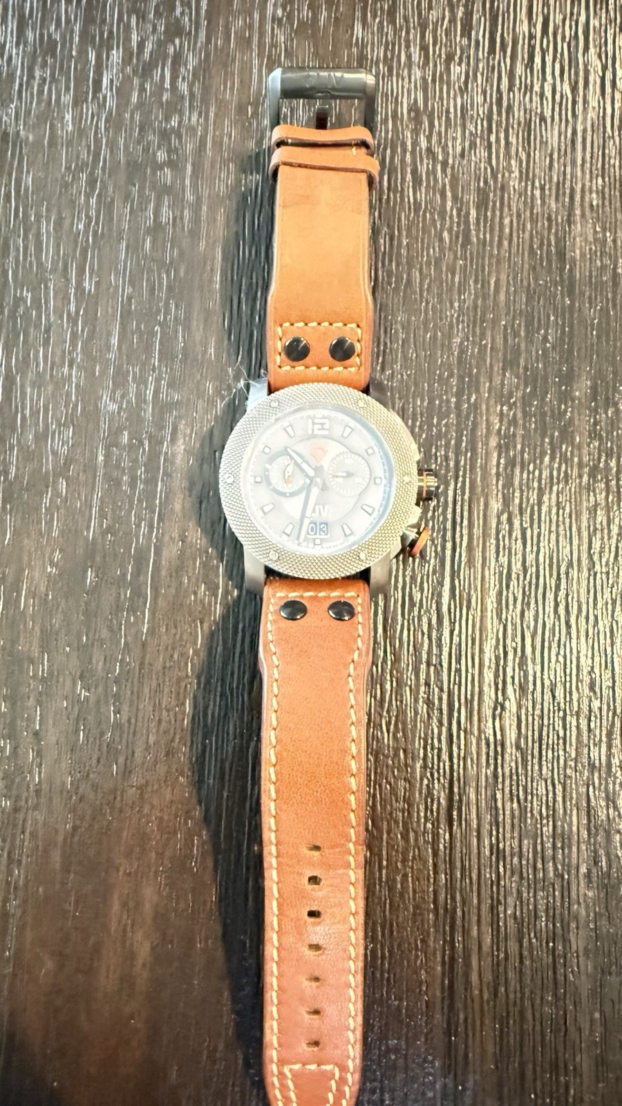 LIV GX Alarm Chronograph Quartz Silver Dial Brown Leather Watch 100m