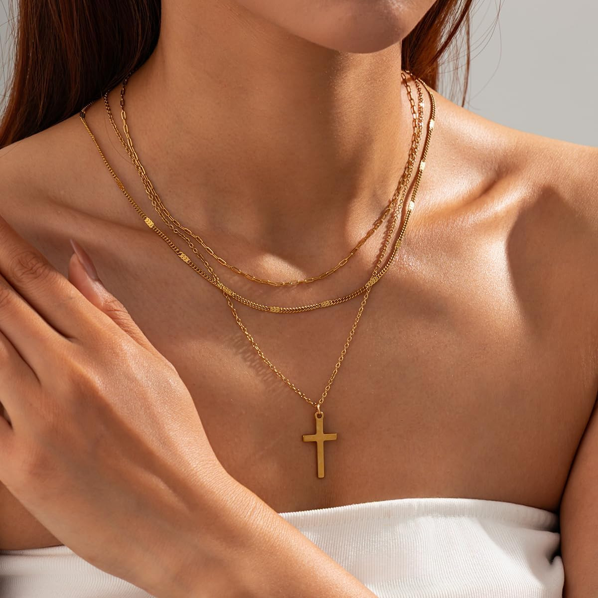 Cross Necklace for Women Dainty Layered Stainless Steel Silver Chain Necklace St