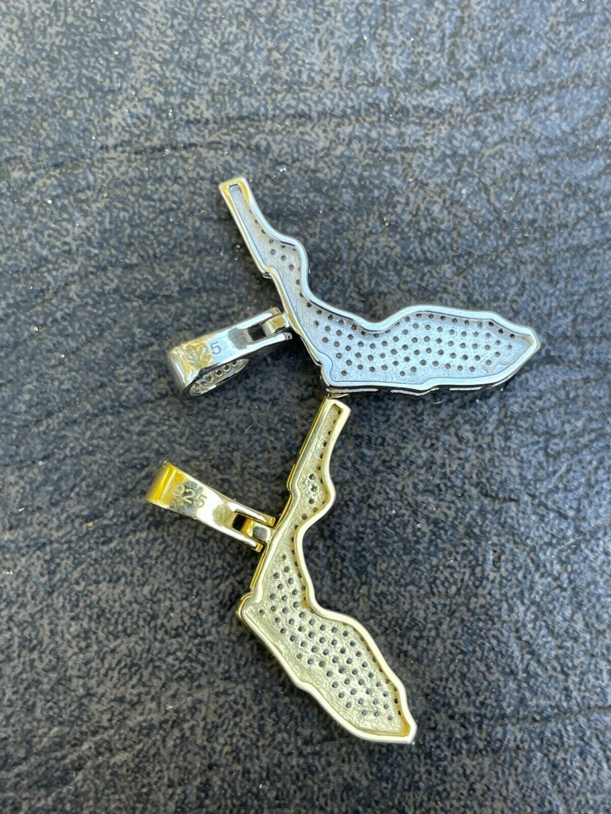 925 Silver 14k Gold Plating Hip Hop Florida State Shape Pendant Iced CZ Necklace