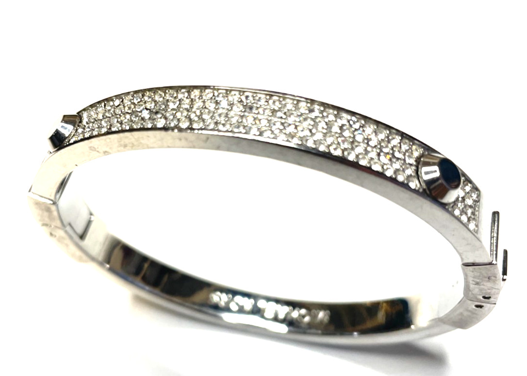 Michael Kors Silver Tone Bracelet With Rhinestones Slide Clasp