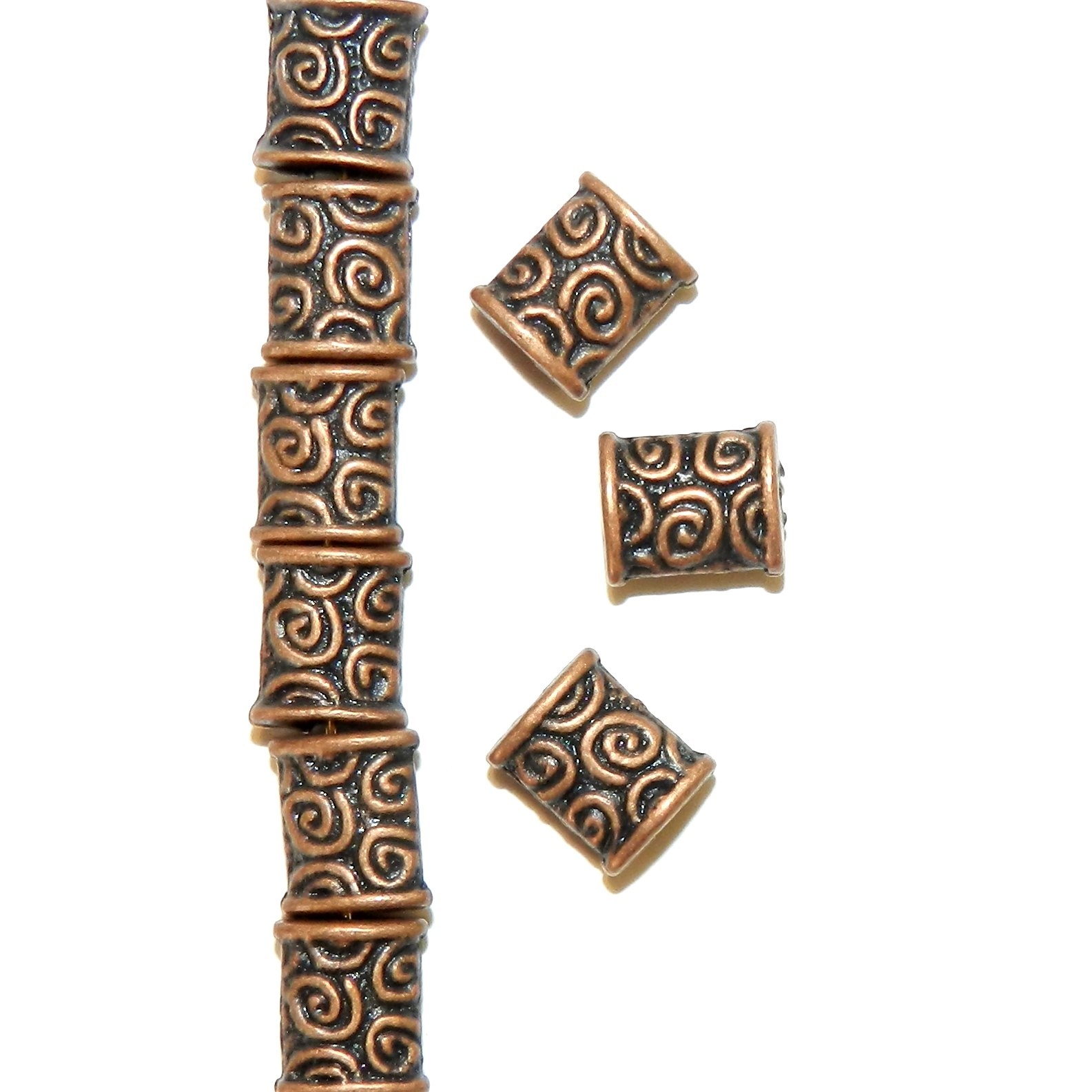MB3151 Antiqued Copper 8mm Flat Puffed Rectangle Metal Beads 25pc