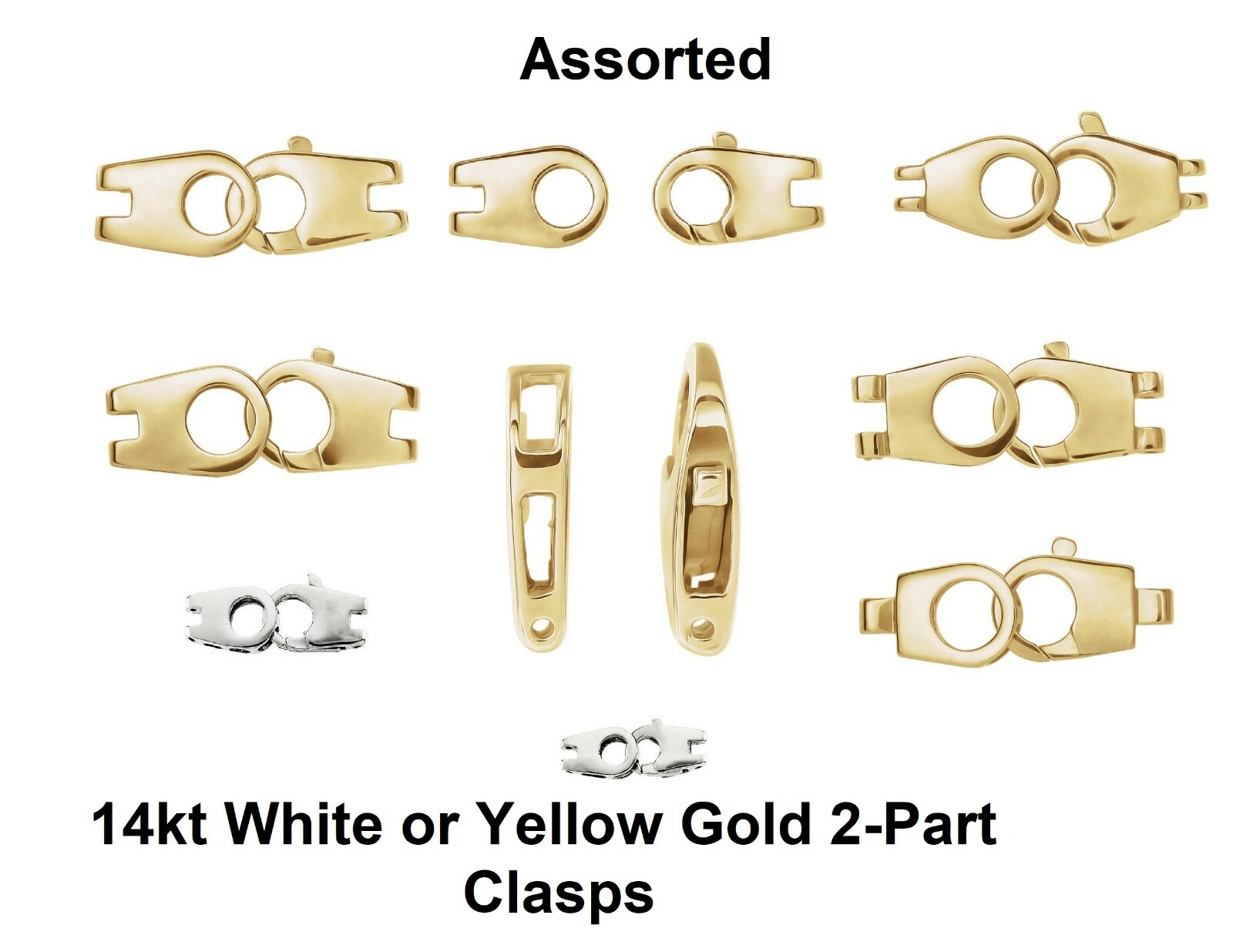 14K Solid Yellow/White Gold 2-Part Cast Hinged Lobster Clasp w/End Tab New Italy