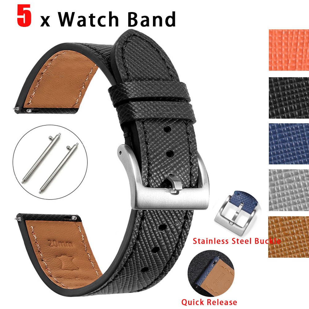 20mm Top Grain Leather Watch Bands for Men Quick Release Wristband Blue Black