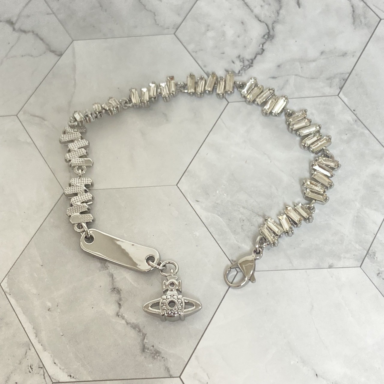 Vivienne Westwood Bracelet Baguette Cut Crystal Silver 18.5cm w/Pouch NO BOX