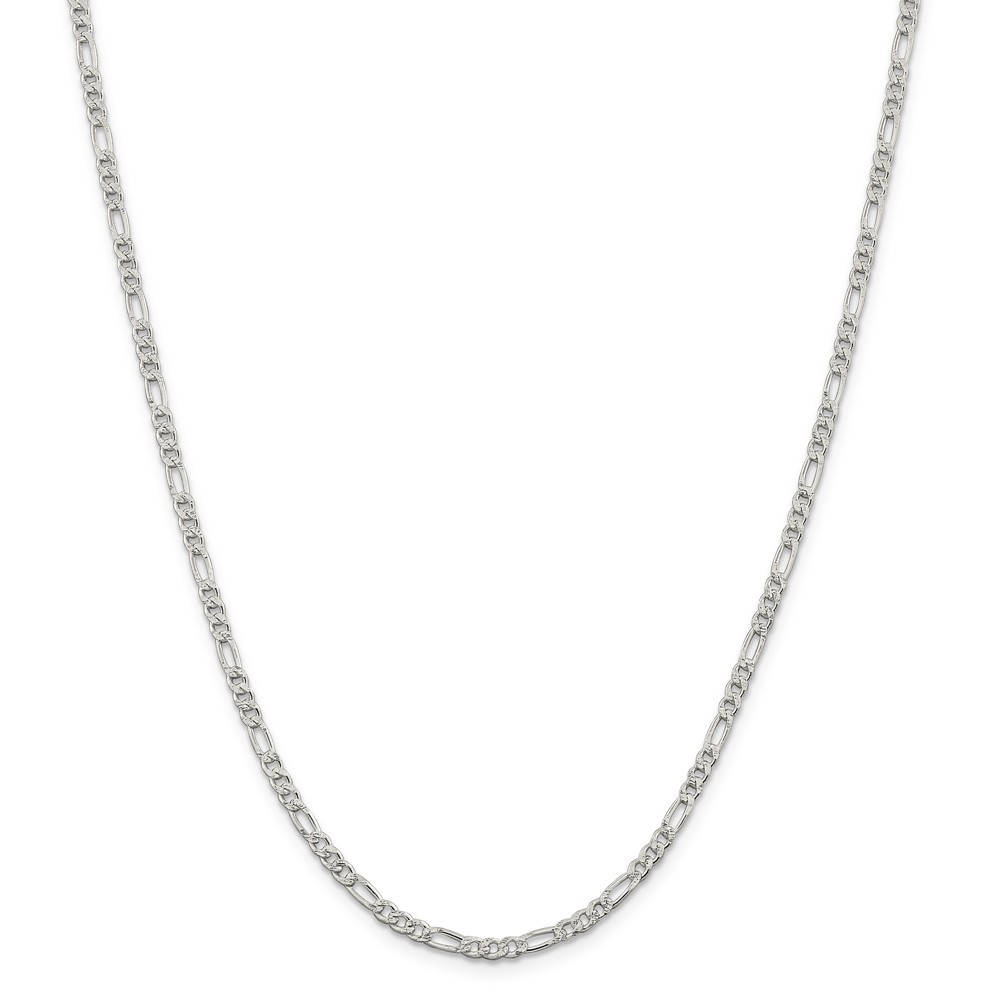 Sterling Silver 3mm Pave Flat Figaro Link Chain w/ Lobster Clasp 16″ – 26″