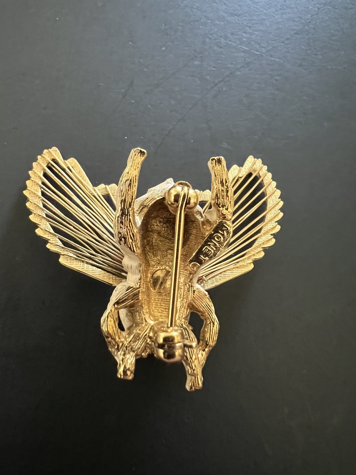 Vintage Monet Brooch Pin Bumble Bee w/Wired Wings Gold Tone Metal And Enamel