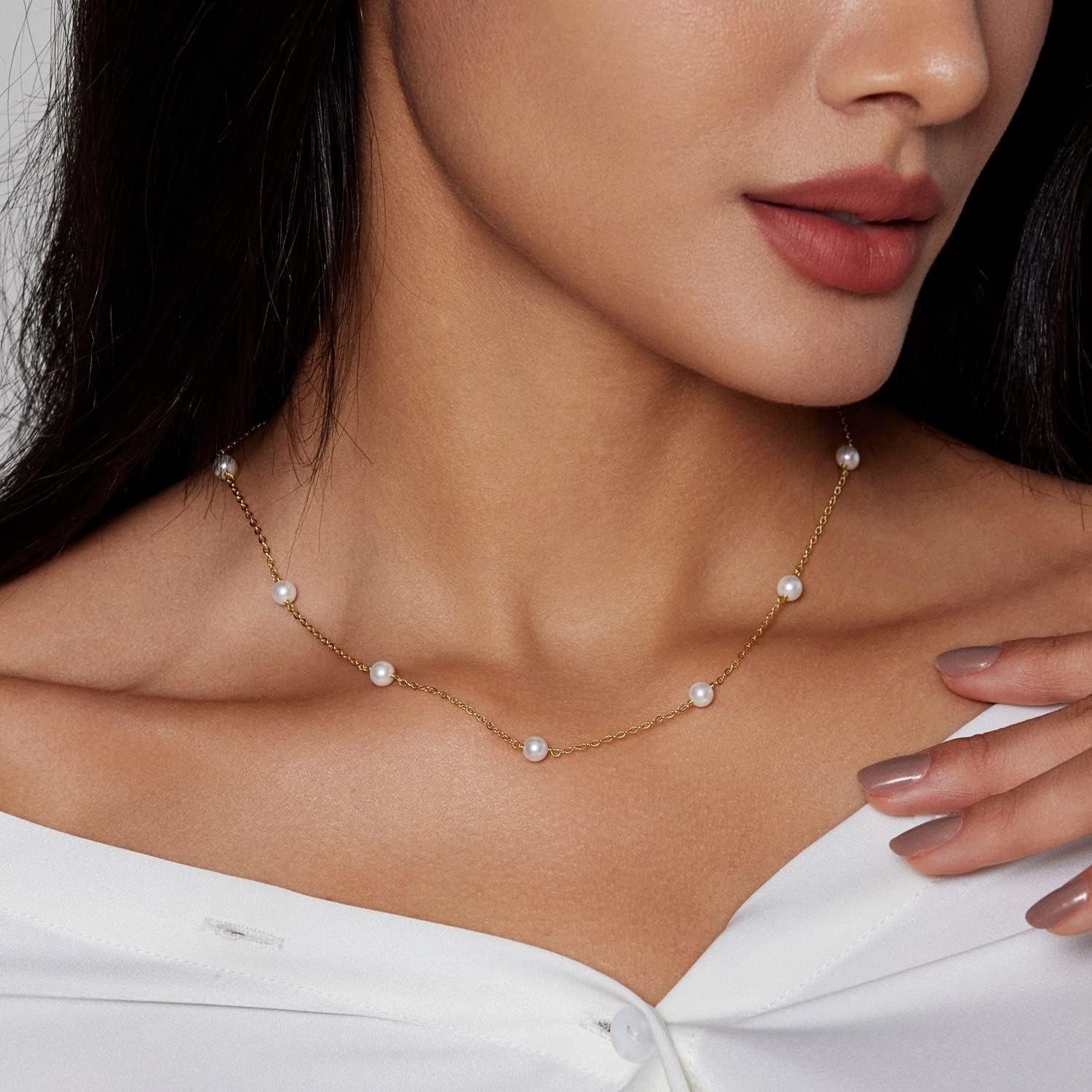 Timeless 4MM Gold Satellite Pearl Necklace – Dainty Bridesmaid & Everyday Wear