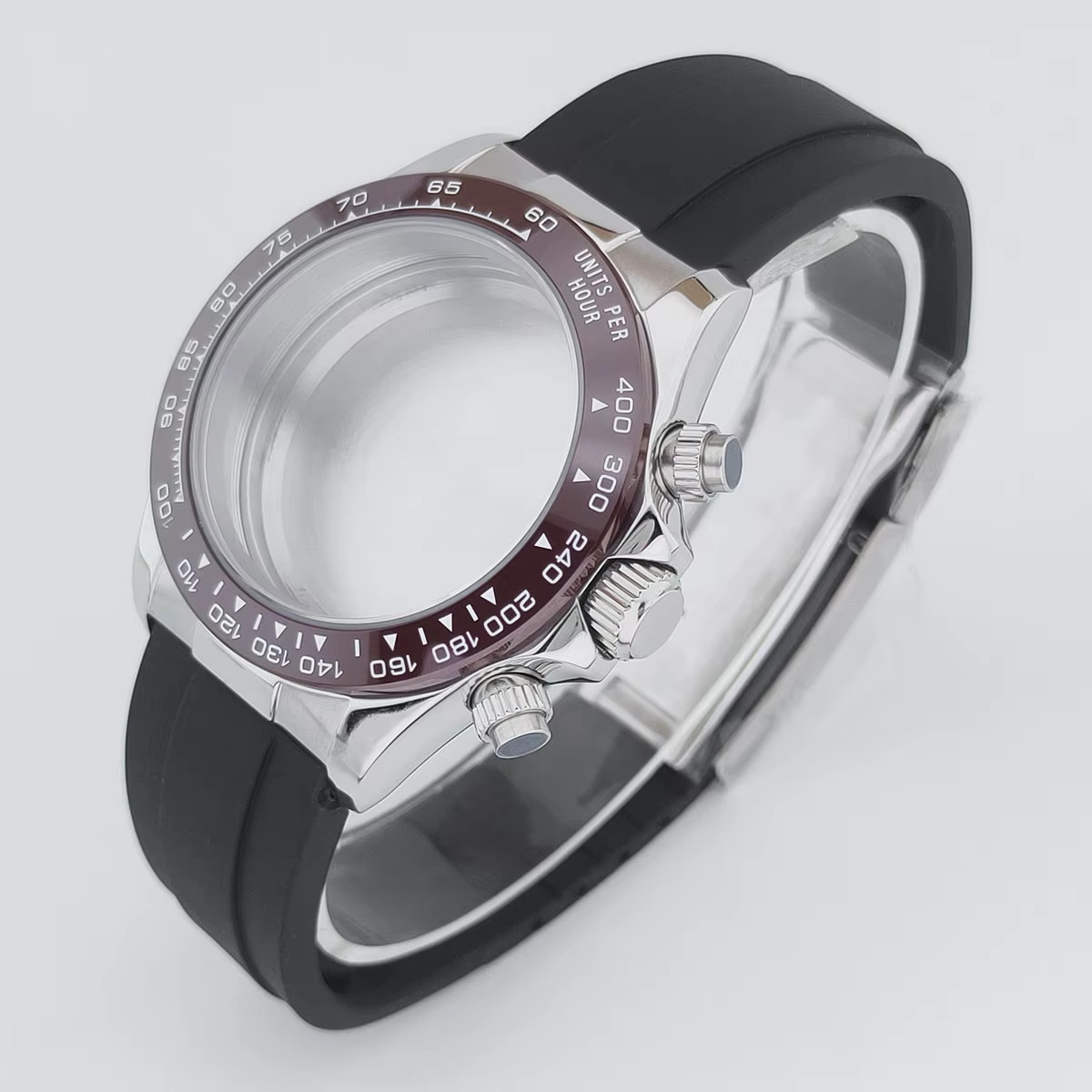 40Mm Sapphire Glass Quart Stainless Steel Case Rubber Strap Fit VK63 Quart Movem