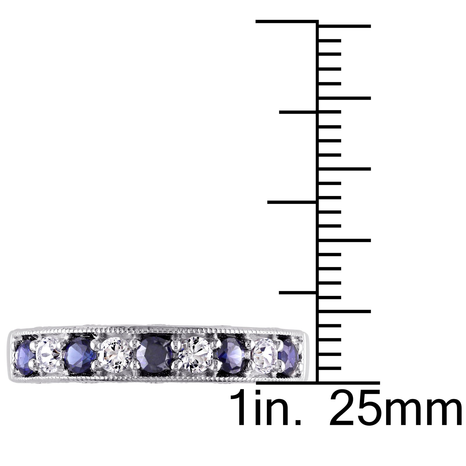 Amour Sterling Silver Created Blue and White Sapphire Semi-Eternity Ring