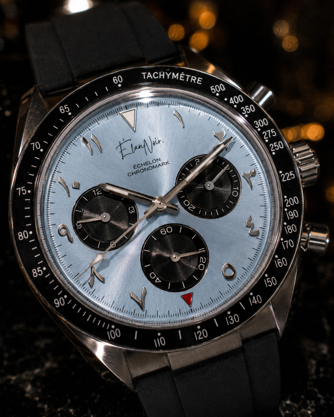 Élan Noir Chronograph Watch VK63 Light Blue Dial Sapphire Crystal Steel 40mm