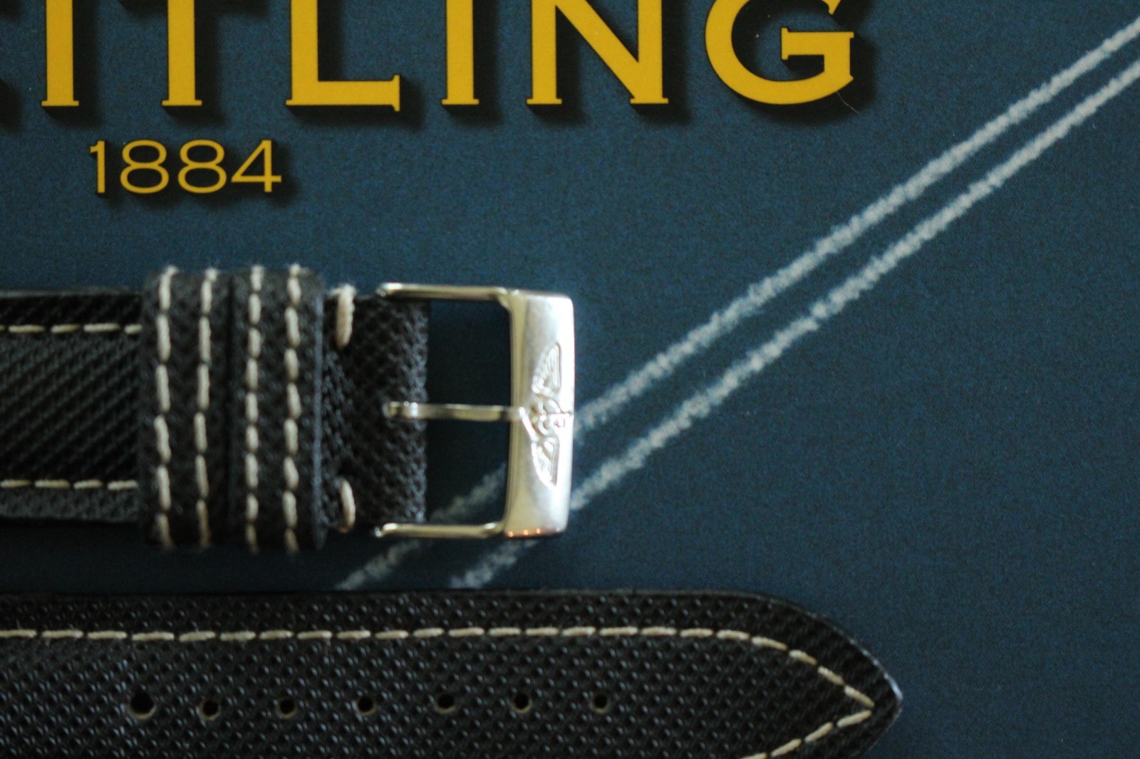 NOS BREITLING 107S 20-18 BLACK PLONGEUR TONGUE BUCKLE WATCH BAND WATCHBAND STRAP