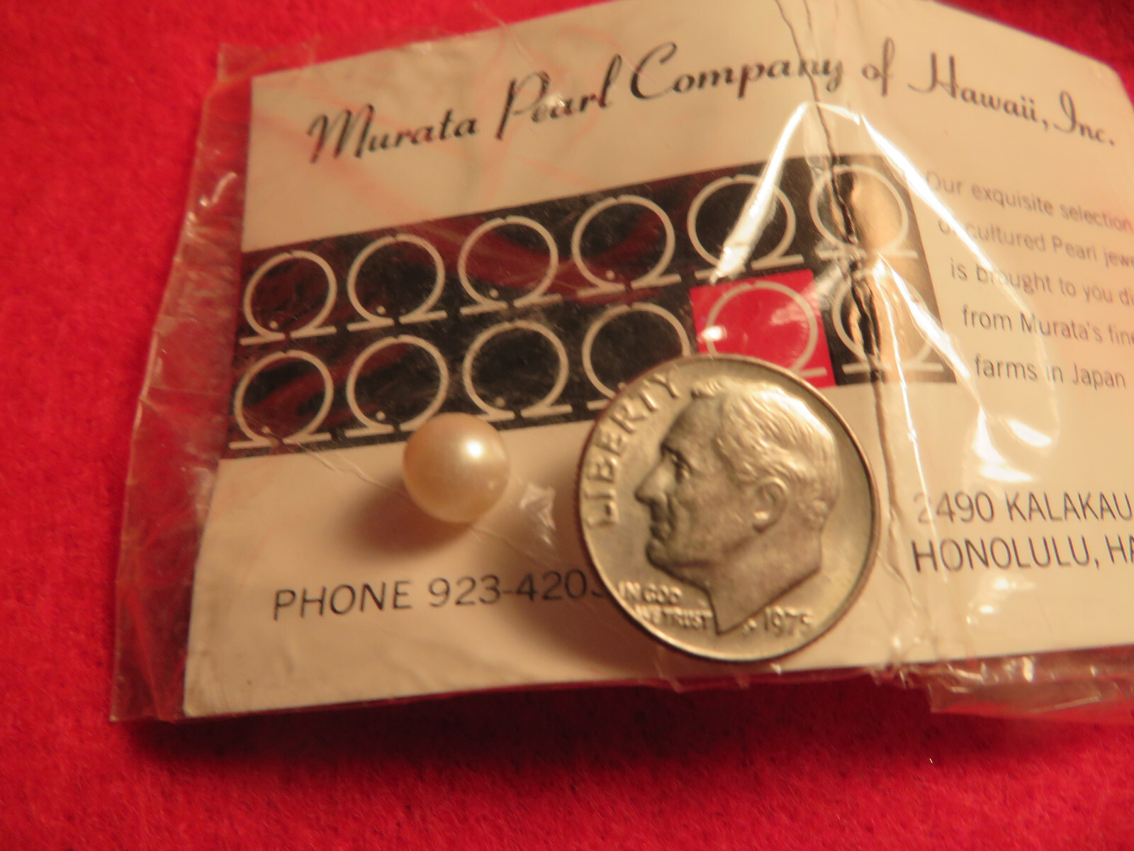 MURATA PEARL COMPANY Single Genuine Cultured Pearl Souvenir from Hawaii