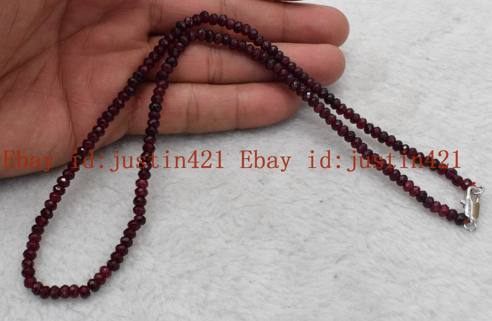 Natural 2x4mm Faceted Red Jade Gemstone Roundel Gemstone Necklace 18”