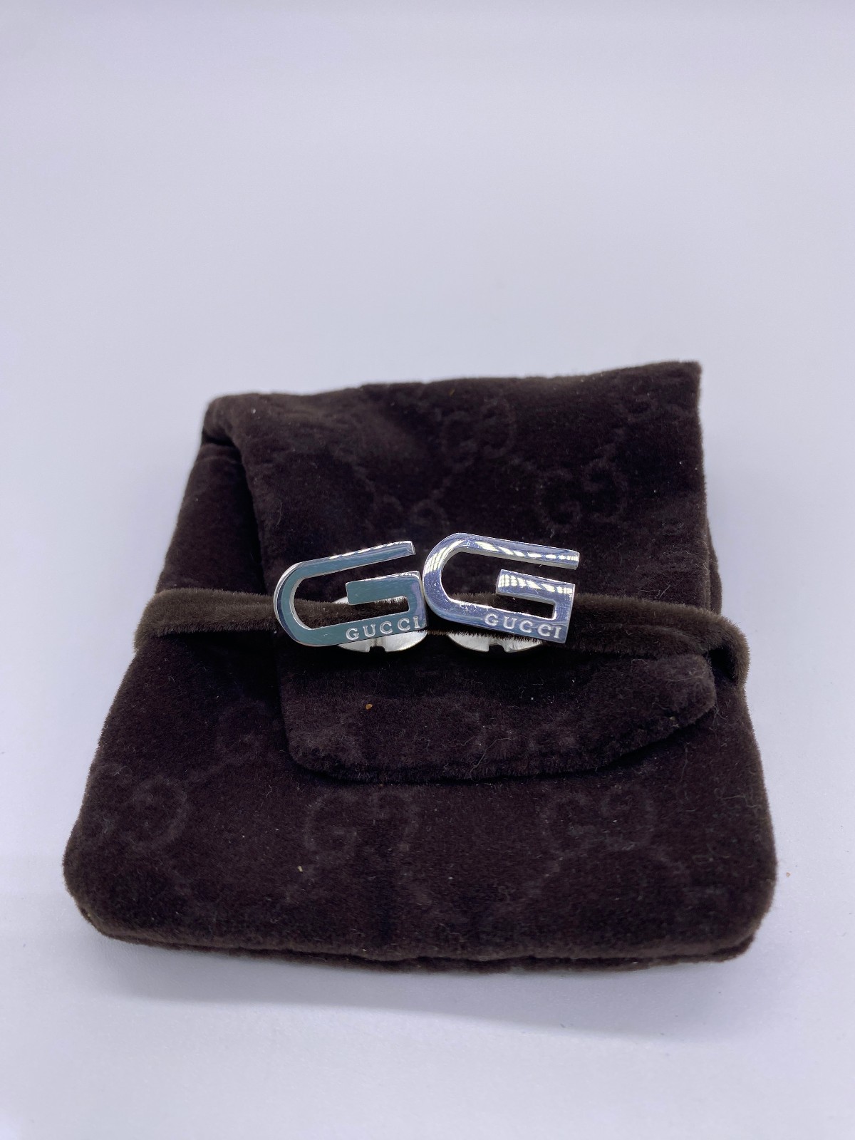 Gucci Cufflinks “G” Logo Sterling Silver 925 IN ORIGINAL BOX 8.6g, 1.7cm x 1.0cm