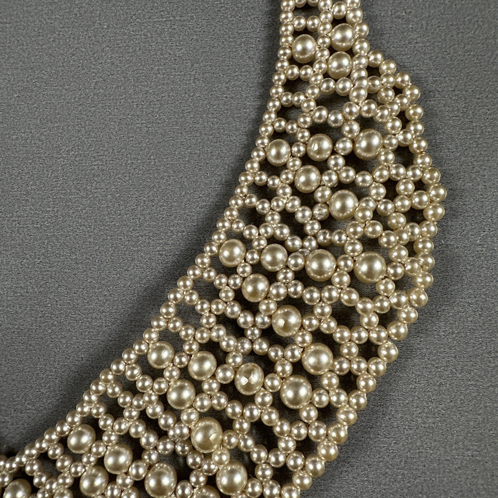 Vintage Beaded Necklace Bib Collar Choker Cream 13″