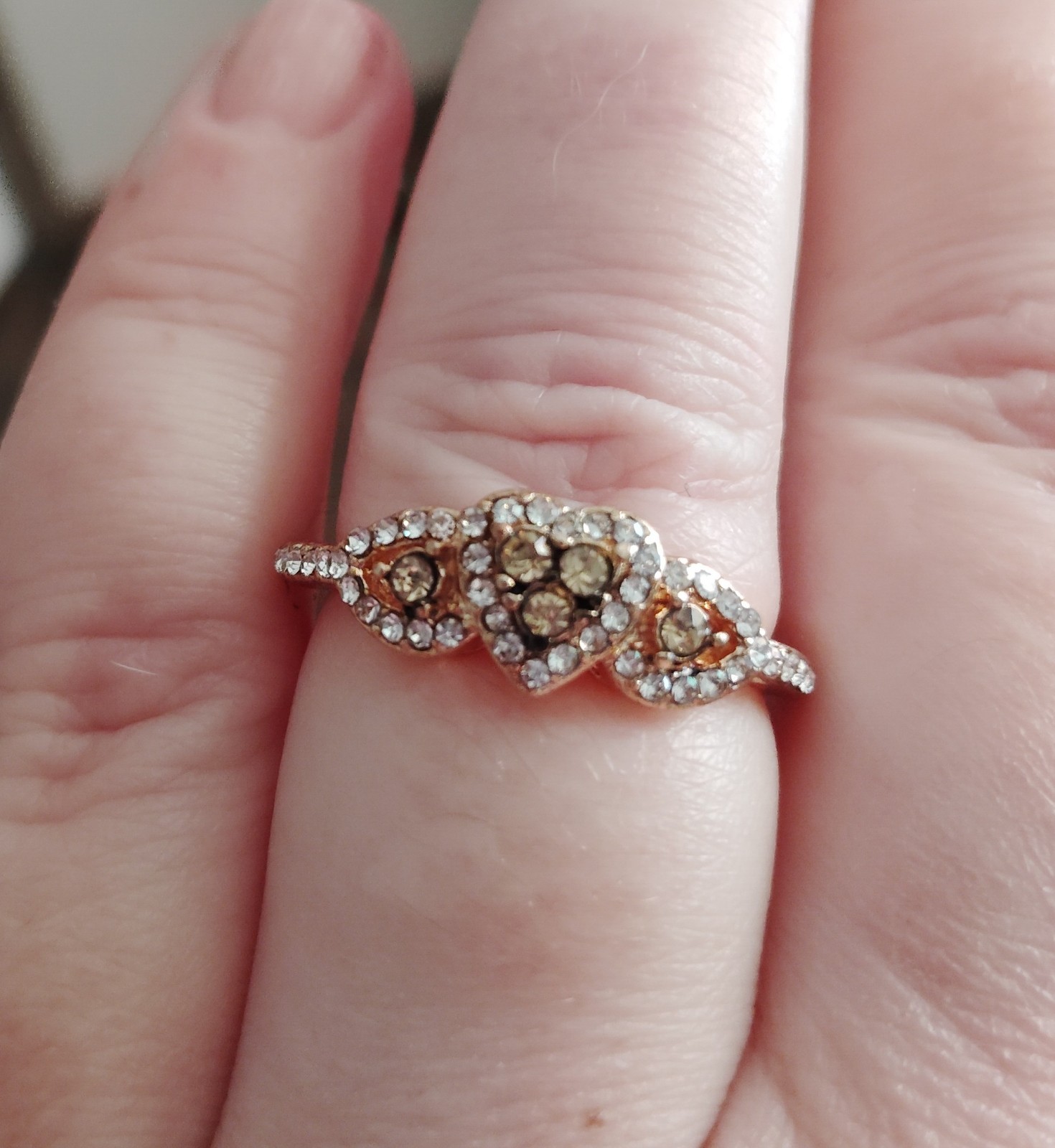 18k Rose Gold Over Sterling Silver Cognac + White Gemstone Heart Love Ring sz 9