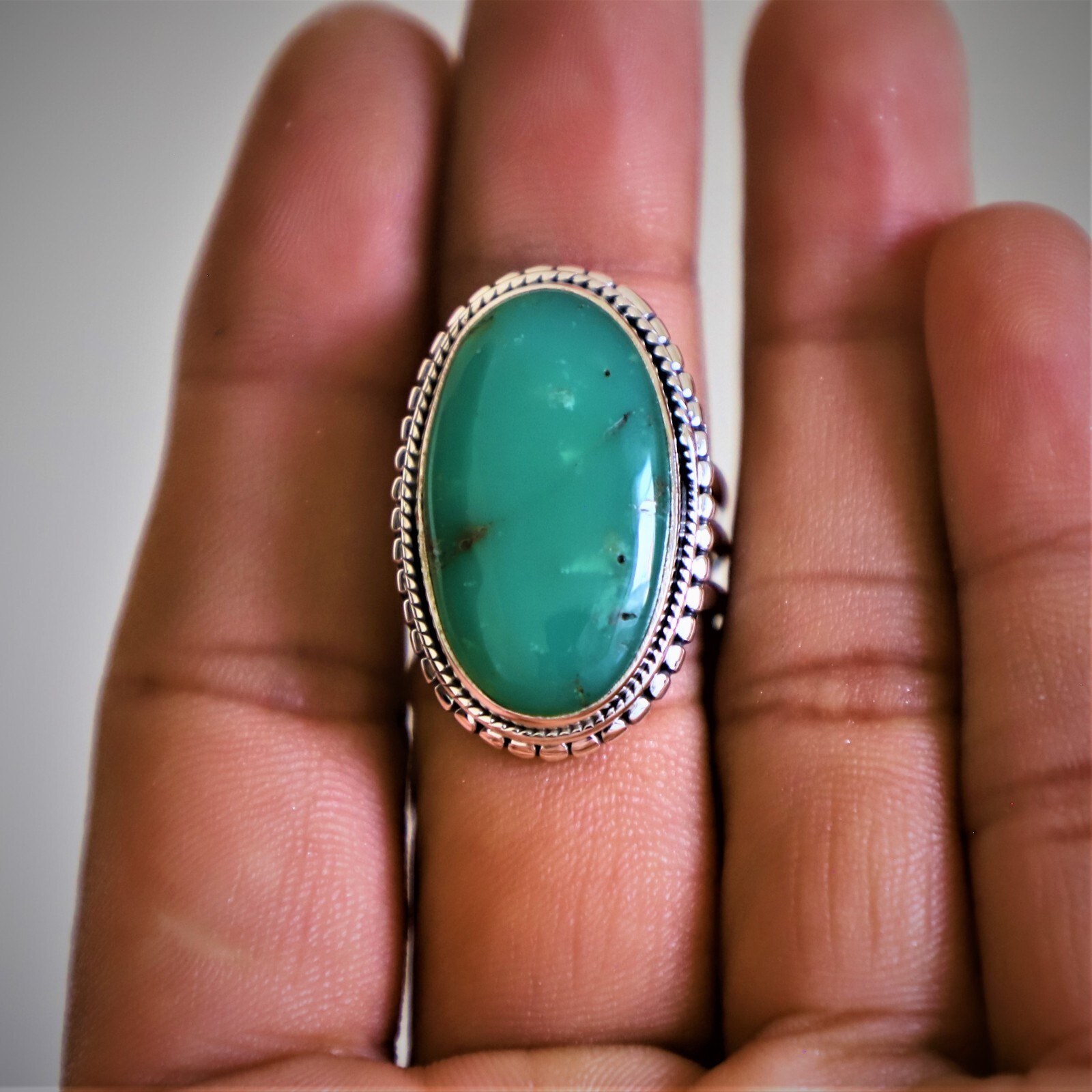 CHRYSOPRASE NATURAL GEMSTONE 925 STERLING SILVER HANDMADE JEWELRY RING 3 TO 12