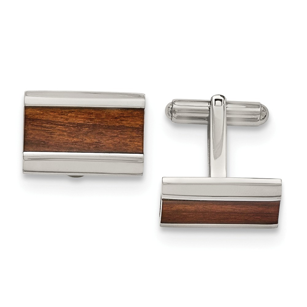 Men’s Stainless Steel and Wood Inlay Rectangular Cuff Links