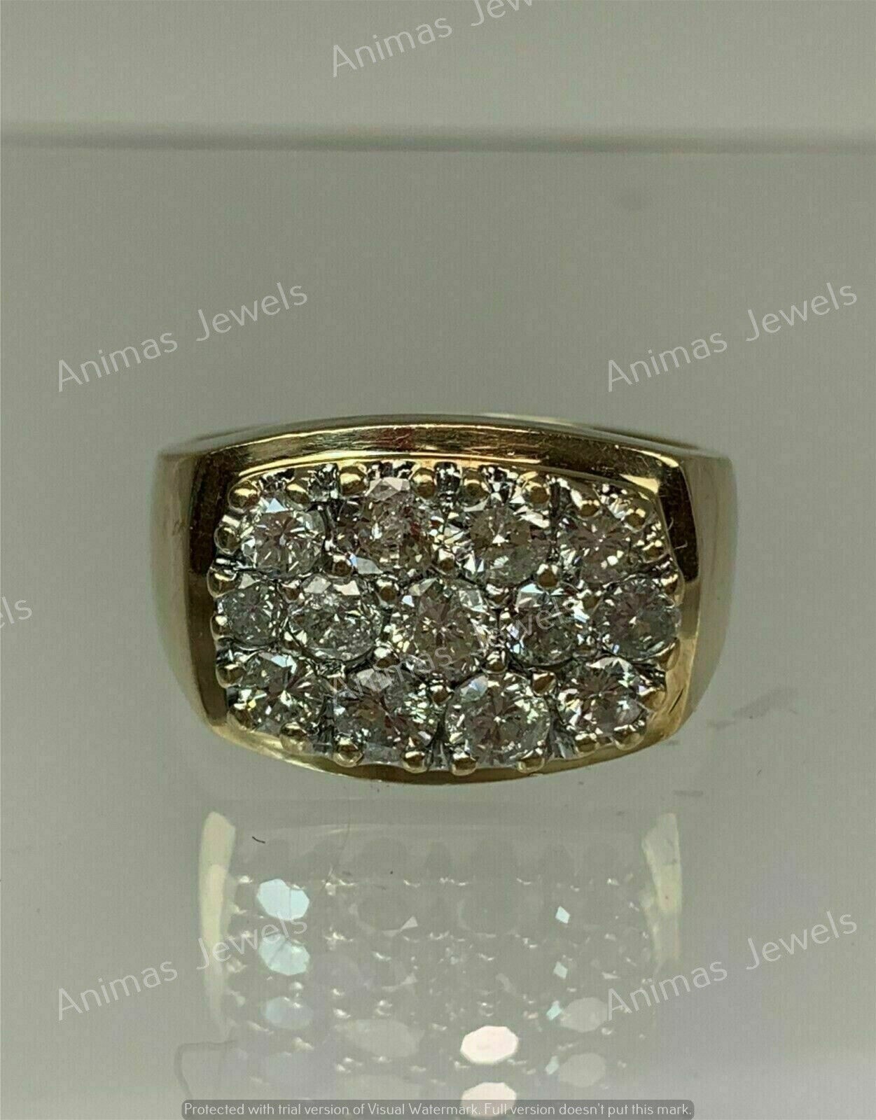 Real Moissanite 2Ct Round Cut Cluster Men’s Wedding Ring 14K Yellow Gold Plated