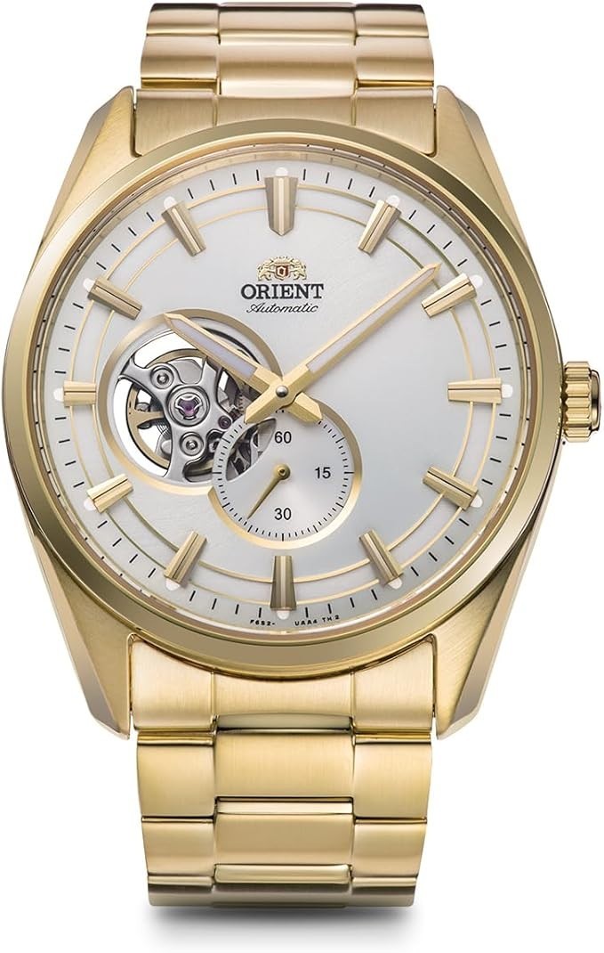 ORIENT RN-AR0007S Contemporary Automatic Semi Skeleton Full Gold Men Watch New