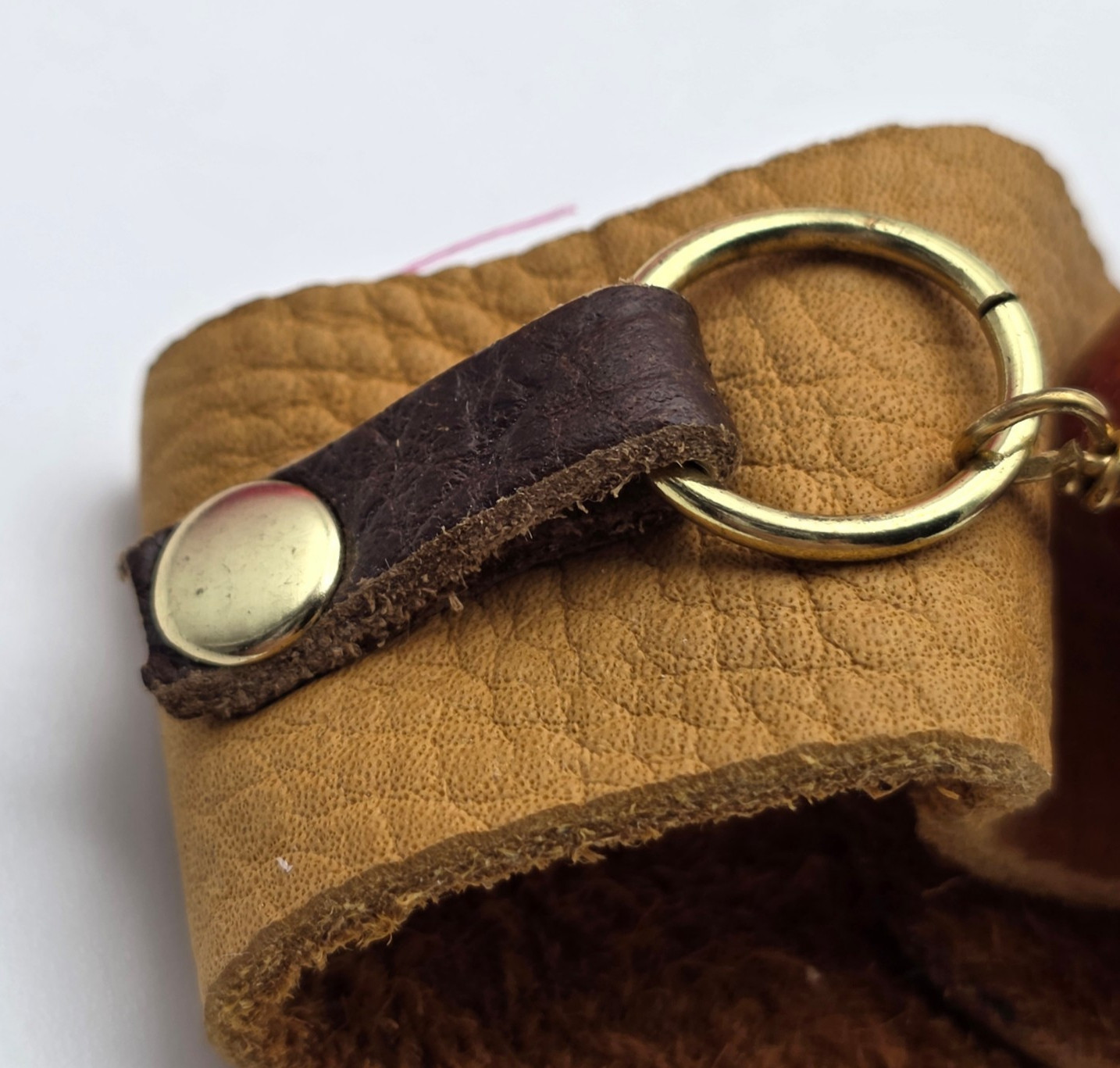 Vintage Artisan Brown Leather Cuff Bracelet Maroon Glass Cabochon Gold Tone Boho
