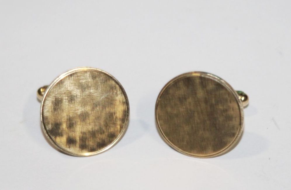 Vintage MCM Estate Round Brushed Pattern (no Mono) Gold Tone Cufflinks Set Pair