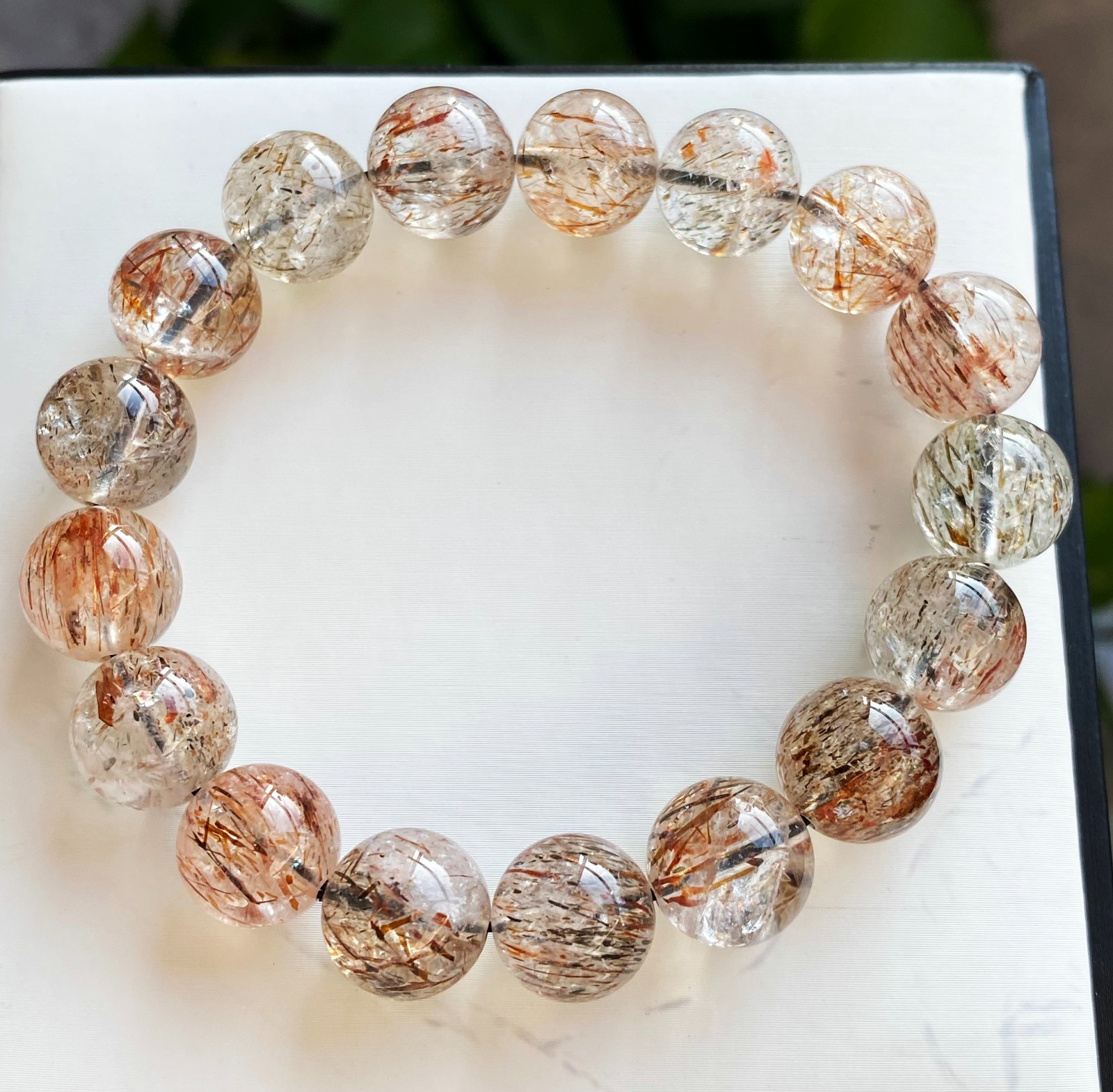 12.3mm Natural Black Gold Rutilated Super 7 Quartz Crystal Beads Bracelet 2566