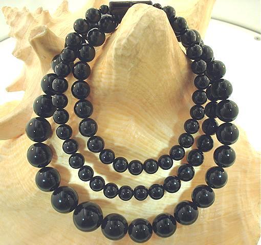 6-12MM GRADUATED ONE-STRAND ROUND GENUINE BLACK CORAL BALL BEAD NECKLACE 25″ #1