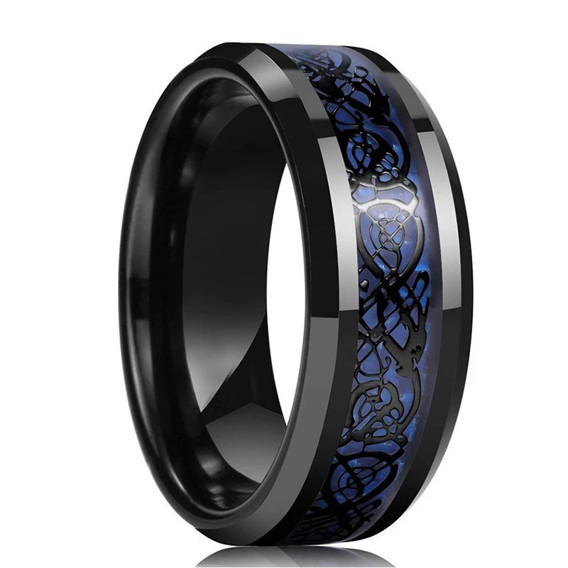 Men Women Gold Plated Blue Black Red Stainless Steel Celtic Dragon Band Ring 8mm