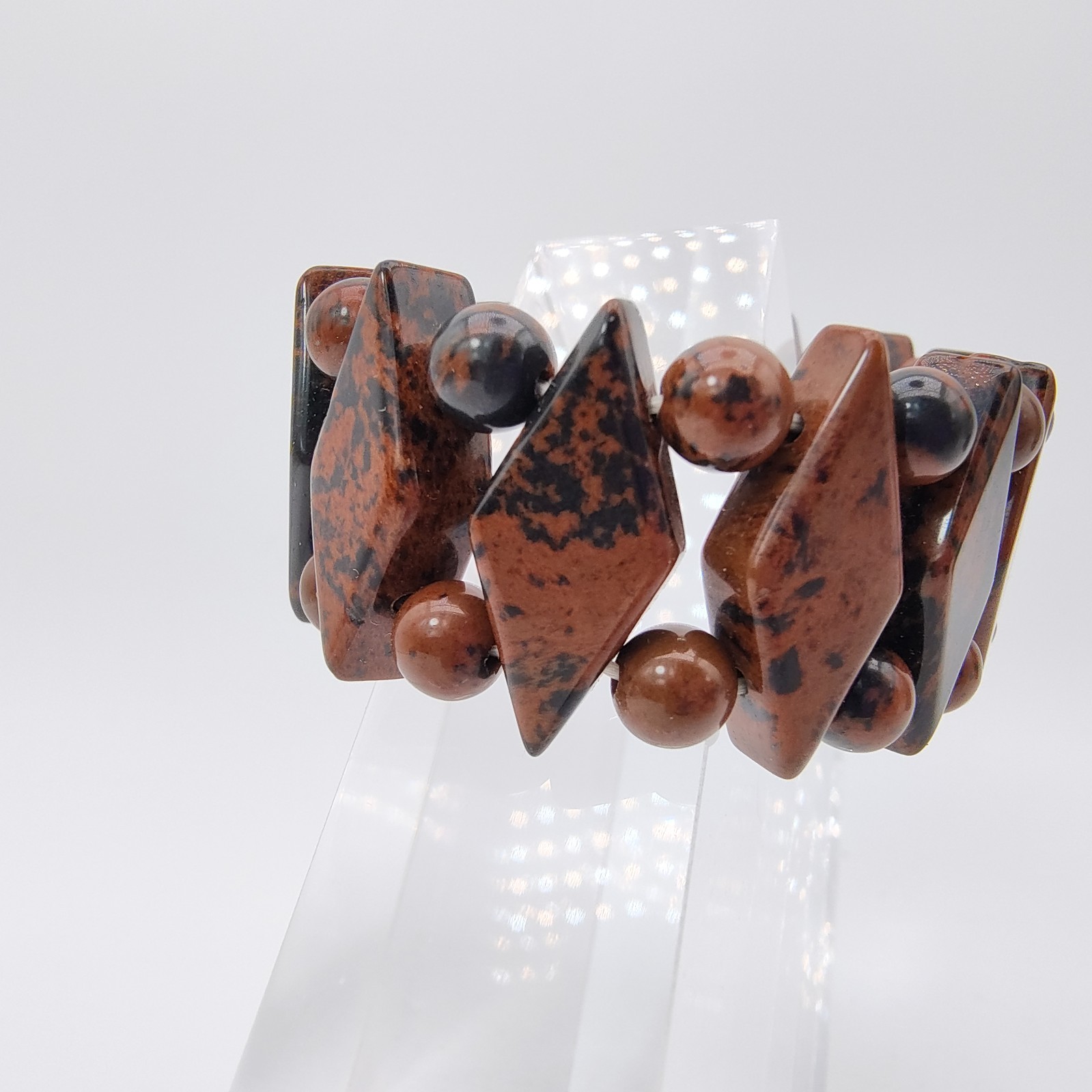 Mahogany Obsidian Aztec Stretch Bracelet Boho Earthcore Strength Grounding