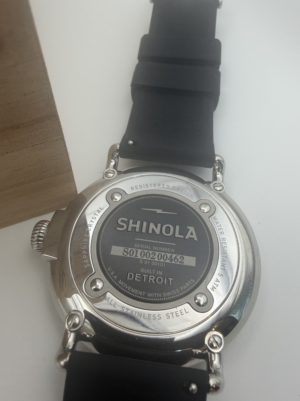 Shinola Argonite-1069 Detroit 47mm Black Dial Quartz Arabic Watch and Box