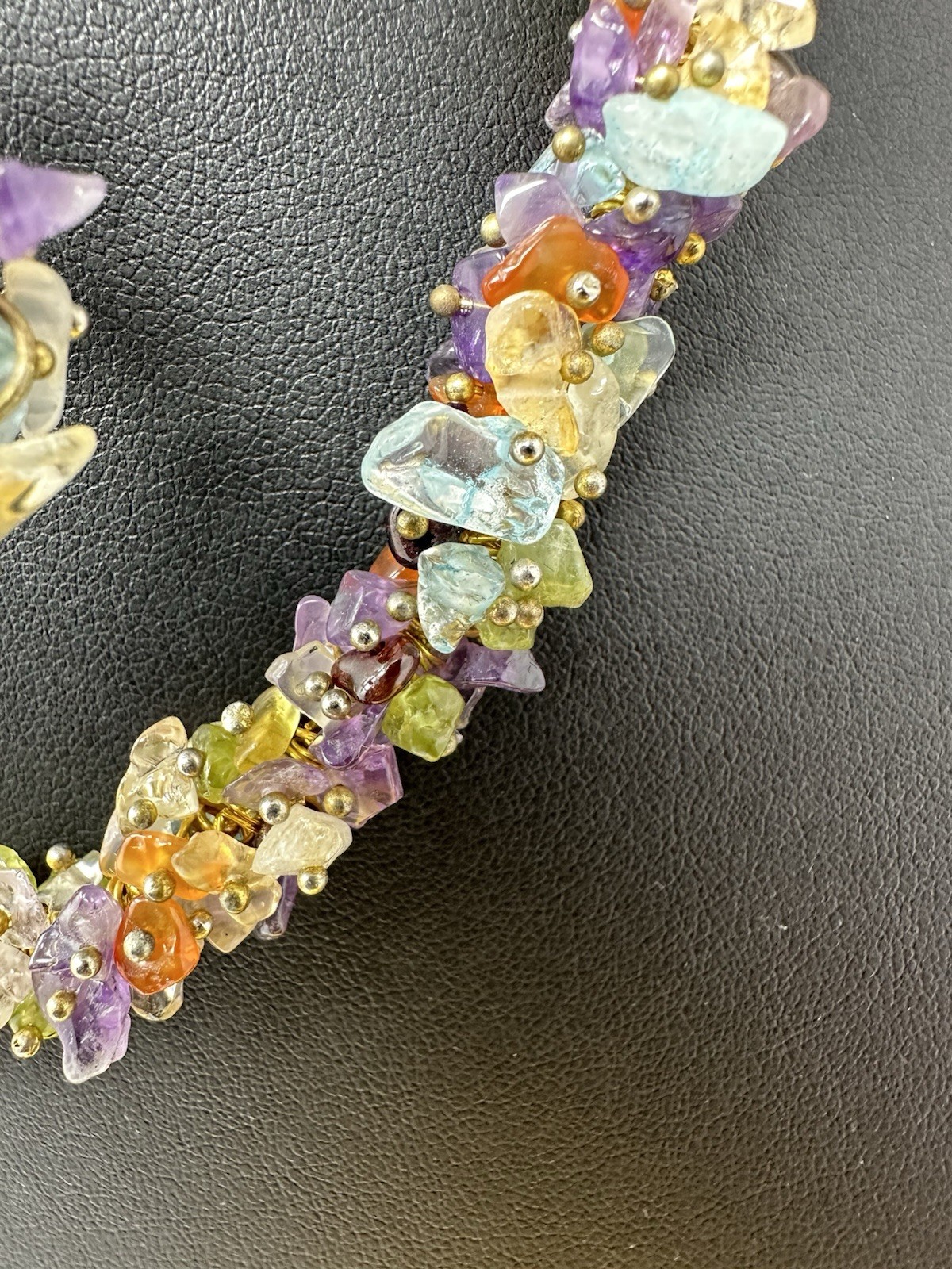 Sterling Silver Multiple Various Gemstone Choker Necklace & Earrings 70g 16 Inch