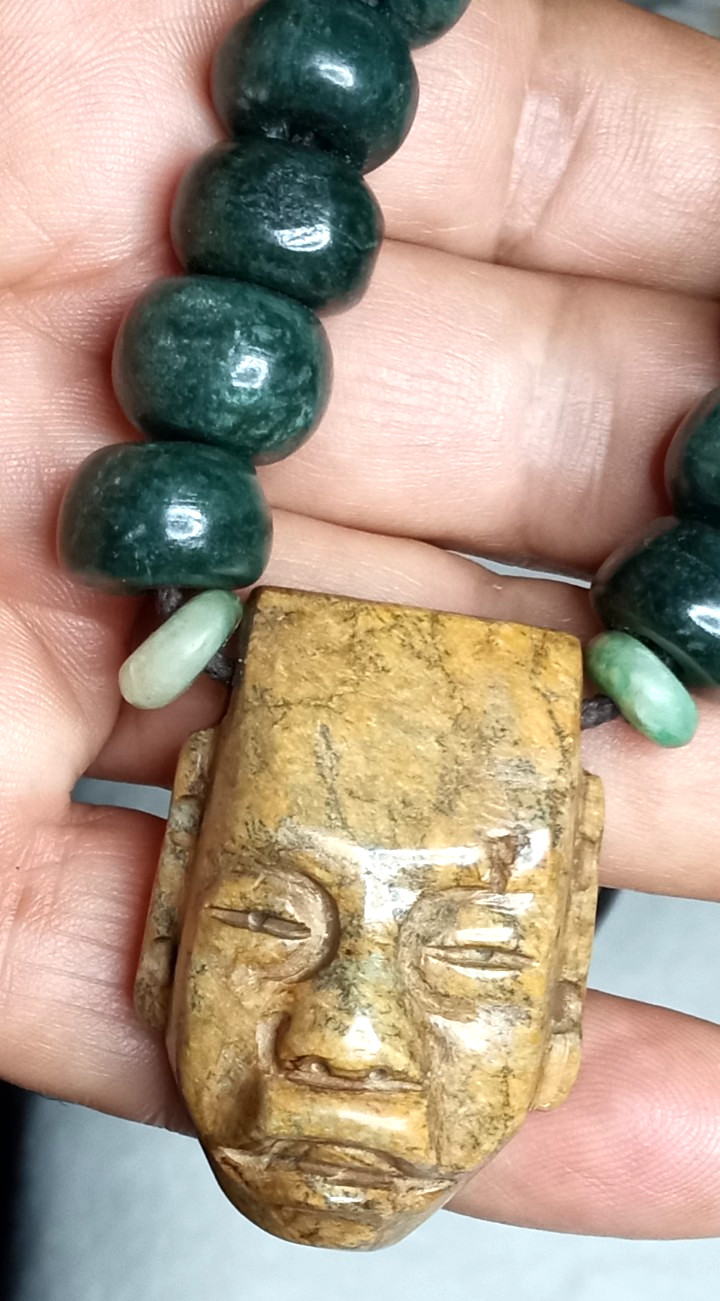Toltec Modern Precolombia Mask With Guatemala Beads Neckalce.