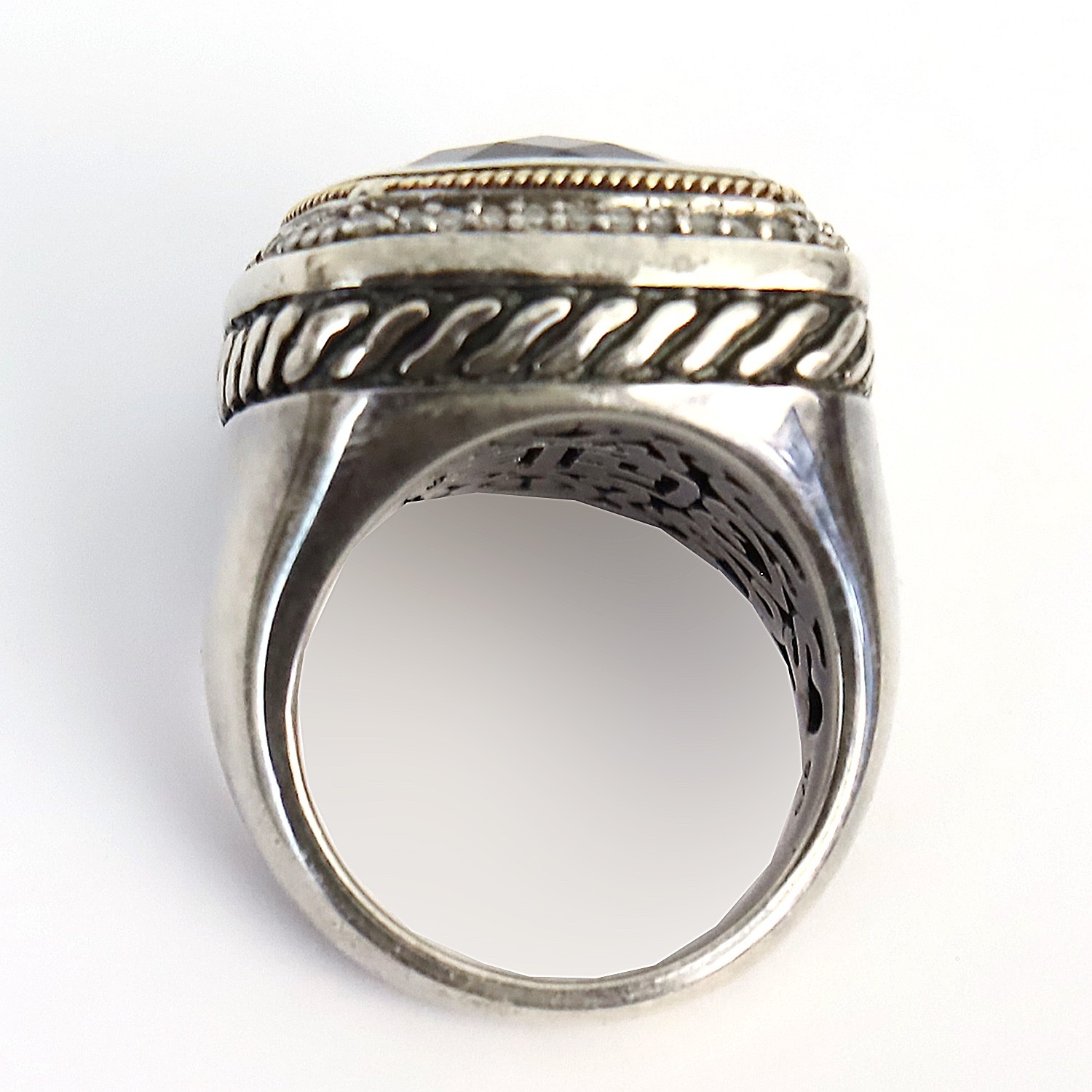 EFFY RING Diamond Sterling 925 Silver 18k Gold Smoky Quartz Balissima size 6