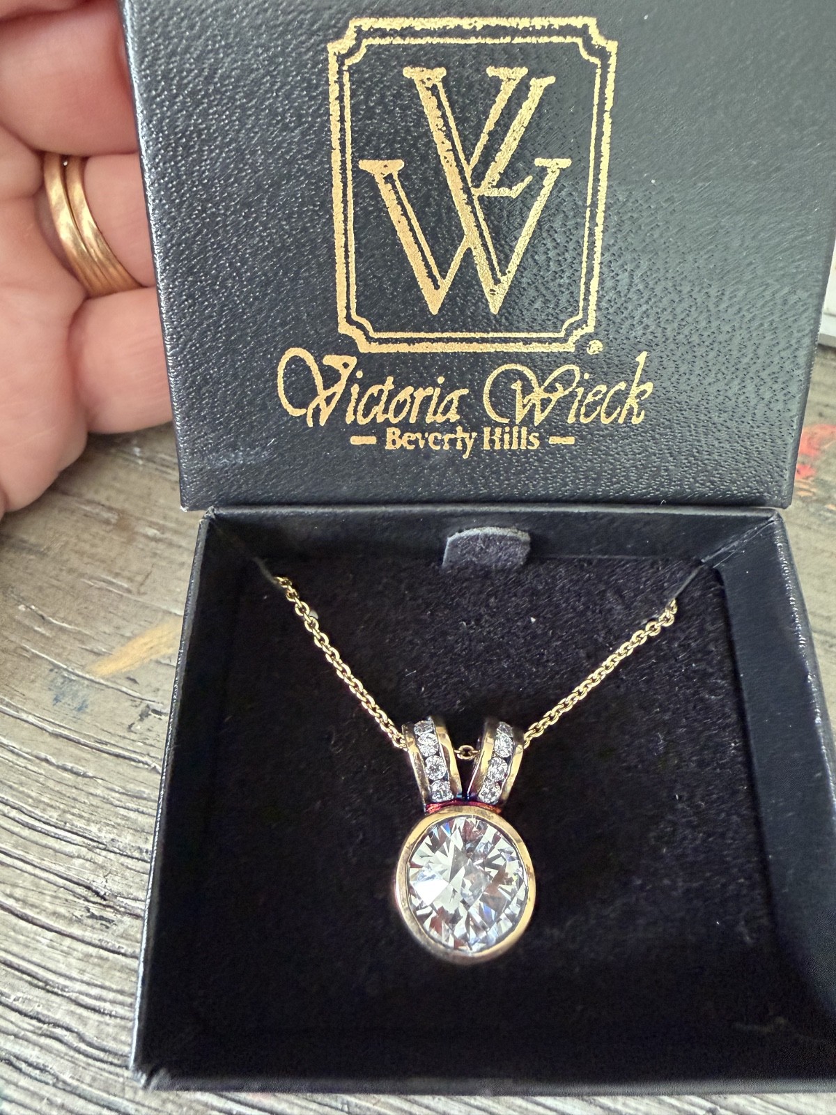 Victoria Weick Beverly Hills collection, gold plated SS925 drop CZ necklace 18″