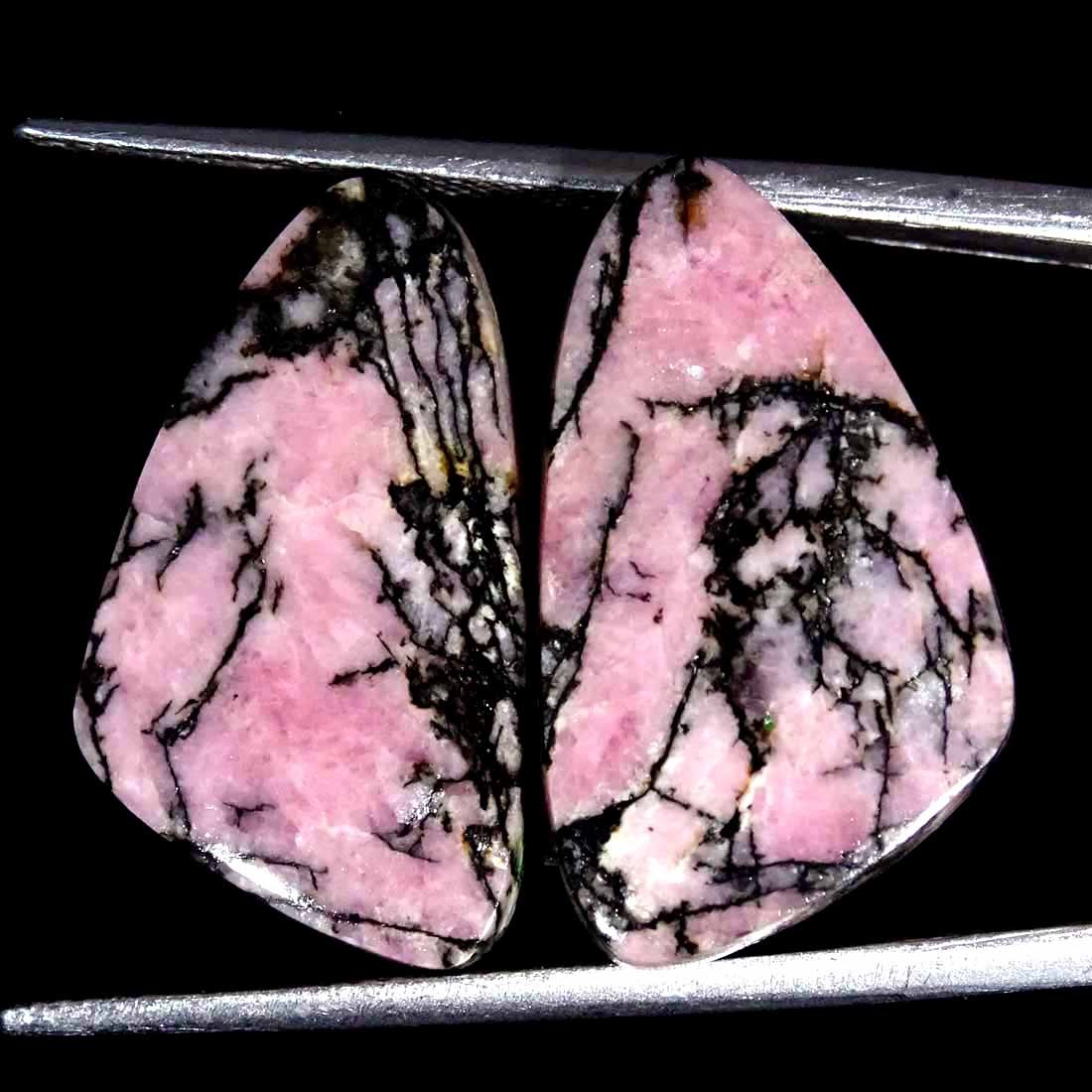 24.90Cts Natural Rhodonite Fancy Pair Cabochon loose Gemstone 13x23x4 mm